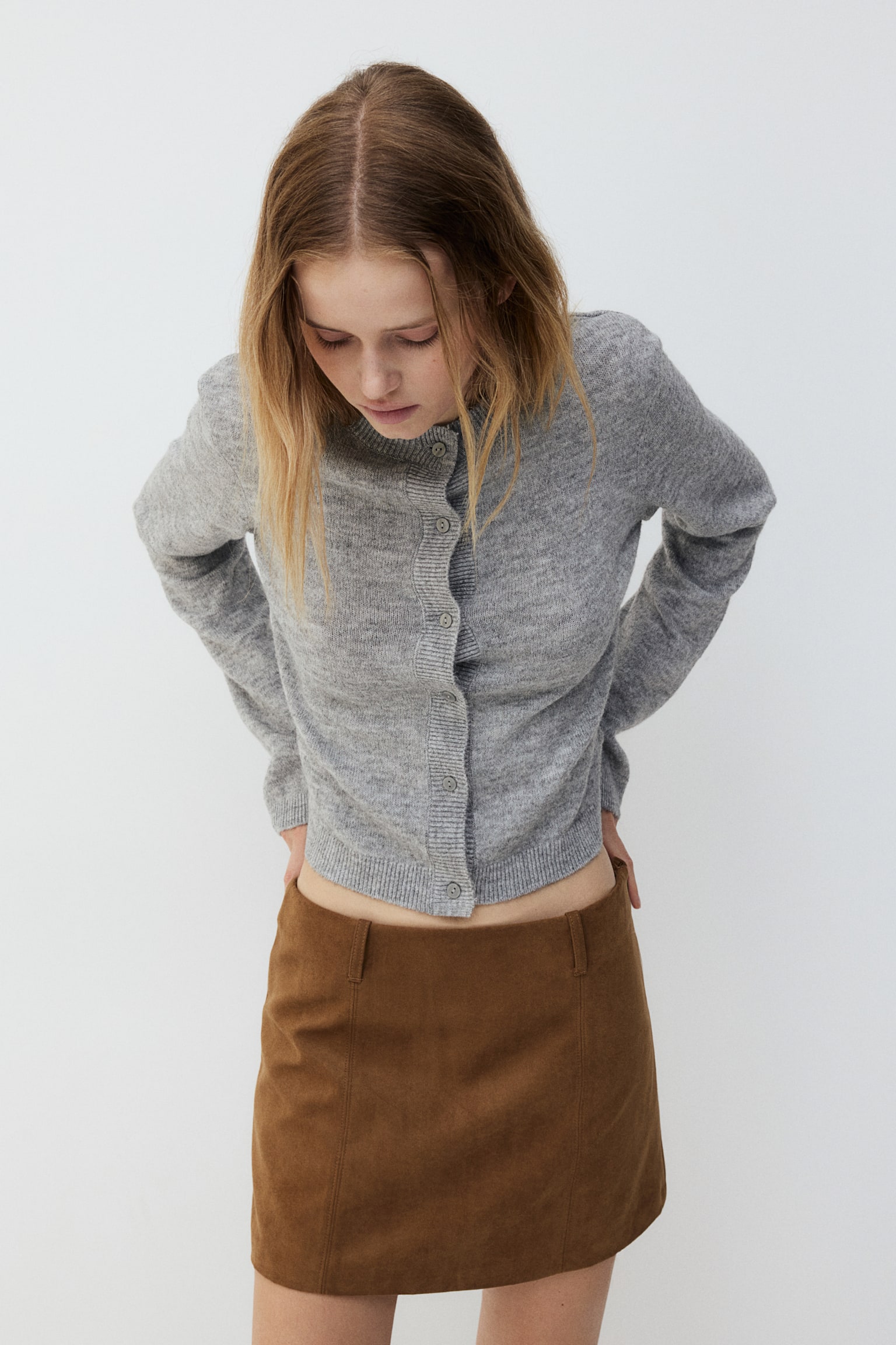 Fine-knit cardigan - Grey marl/Light beige marl/Light dusty pink/Dark brown/Beige marl/Cream/Black - 5