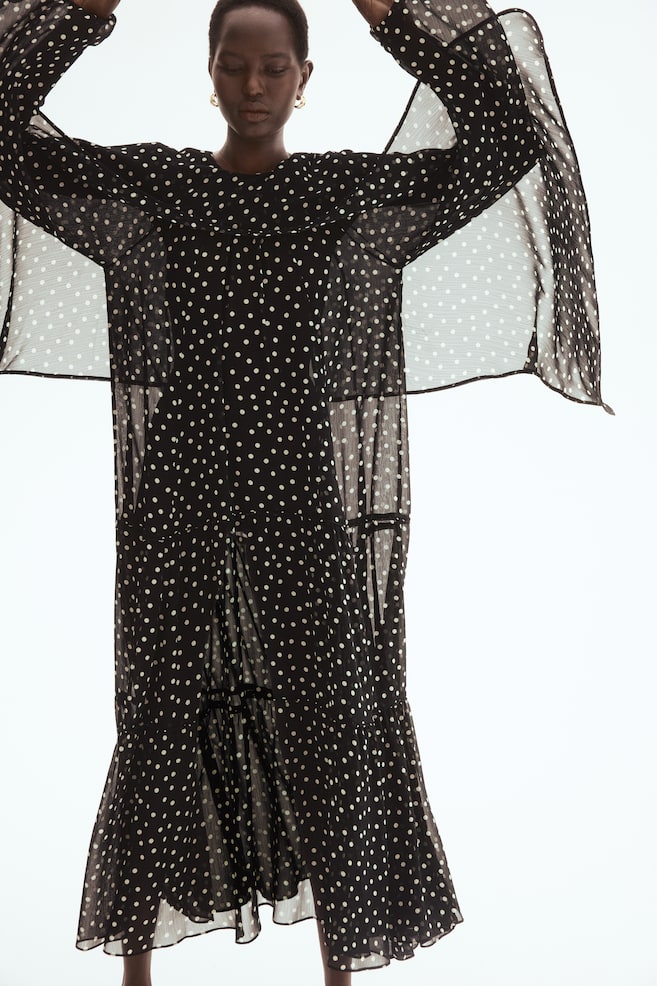 Vestido con capa integrada - Negro/Lunares - 3
