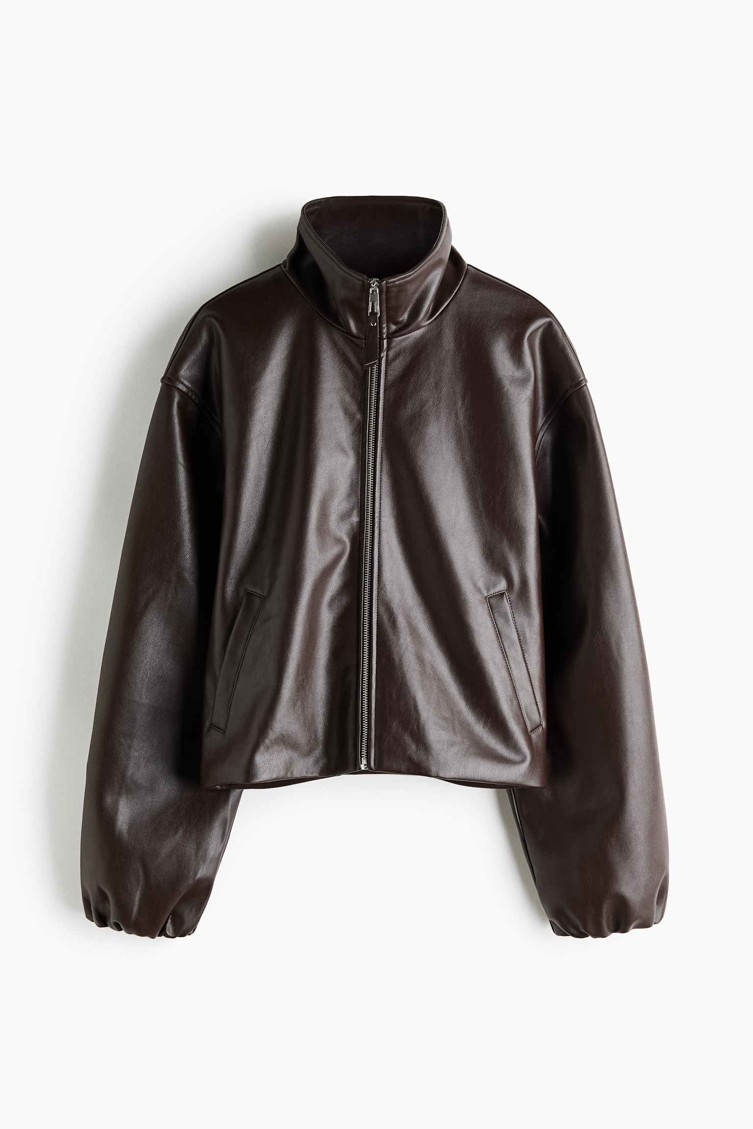 Coated Funnel-Collar Jacket - Dark brown - 1