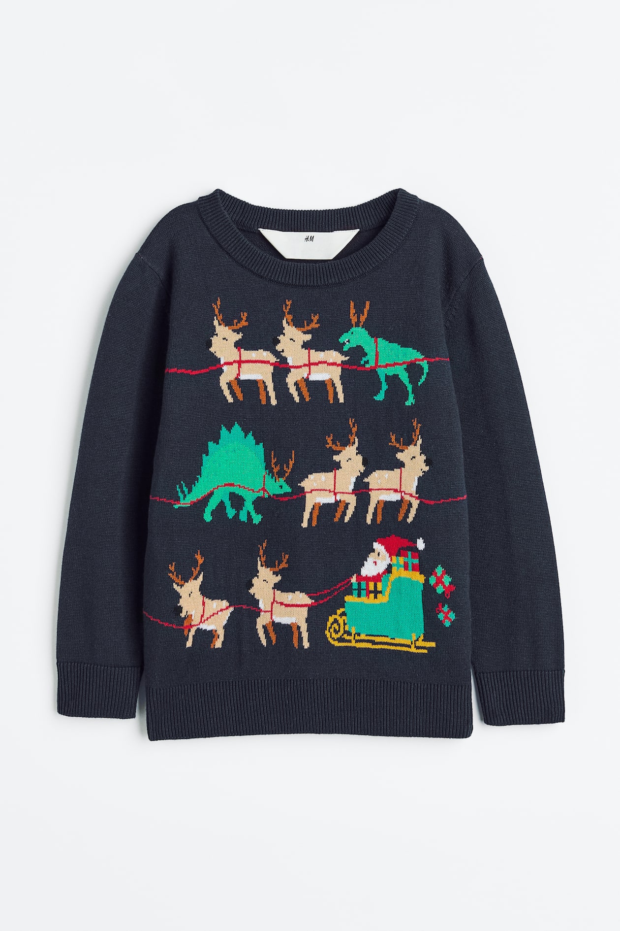 Jacquard-knit Cotton Sweater - Dark blue/reindeer - Kids | H&M US