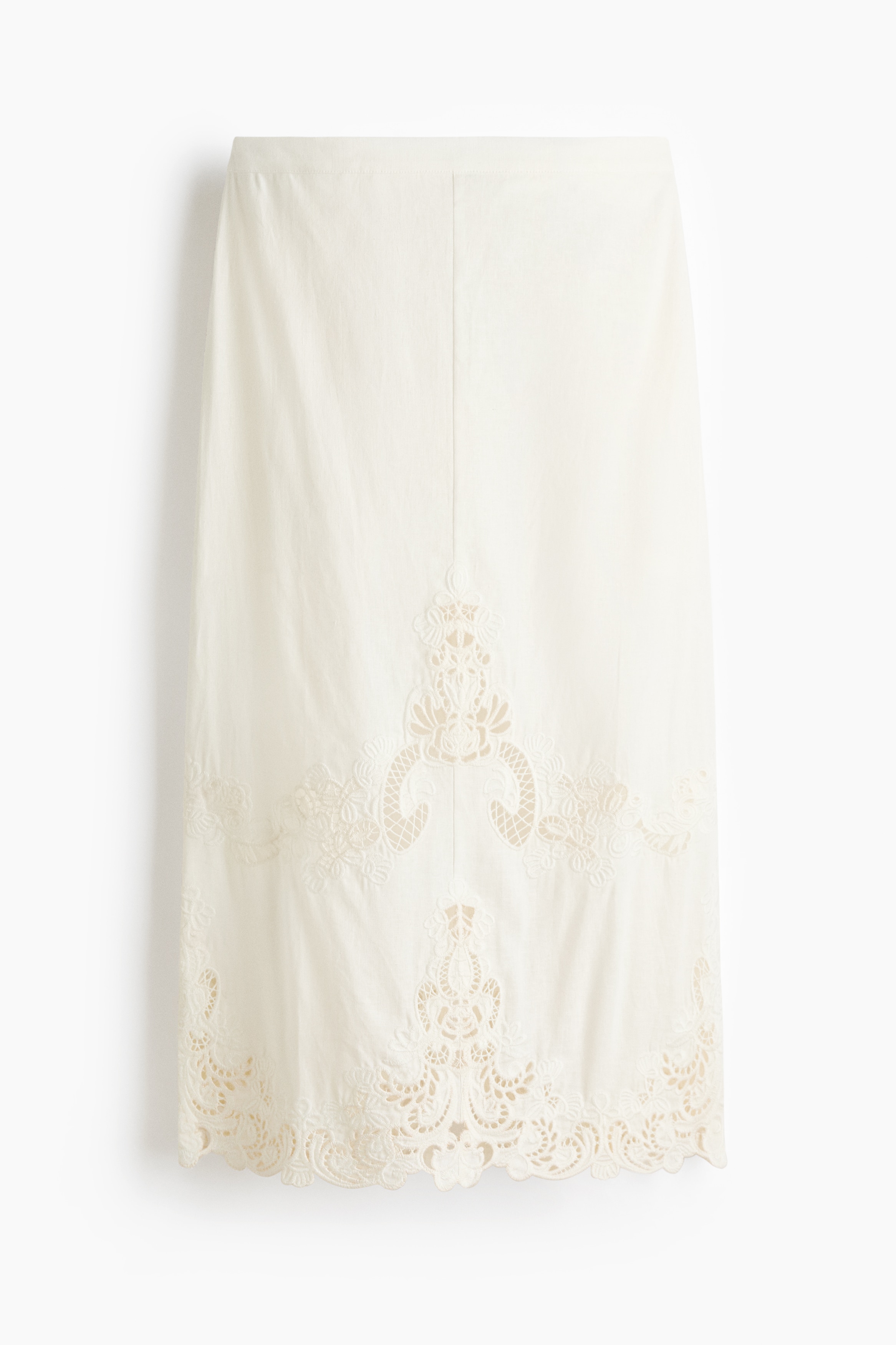 Linen-Blend Eyelet-Embroidered Skirt - White