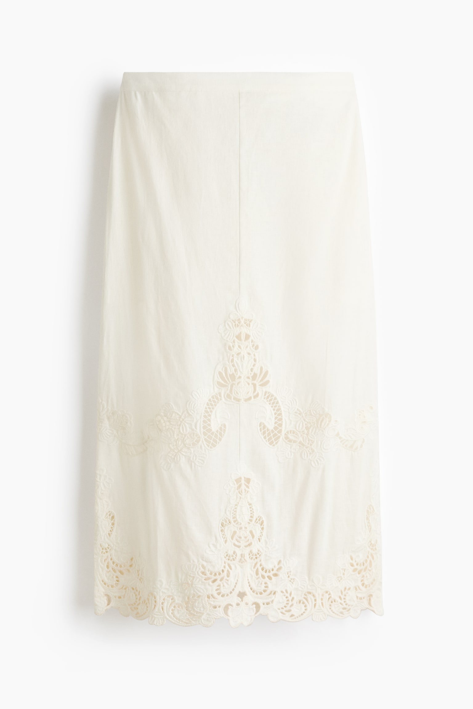 Linen-blend broderie anglaise skirt - White - 2
