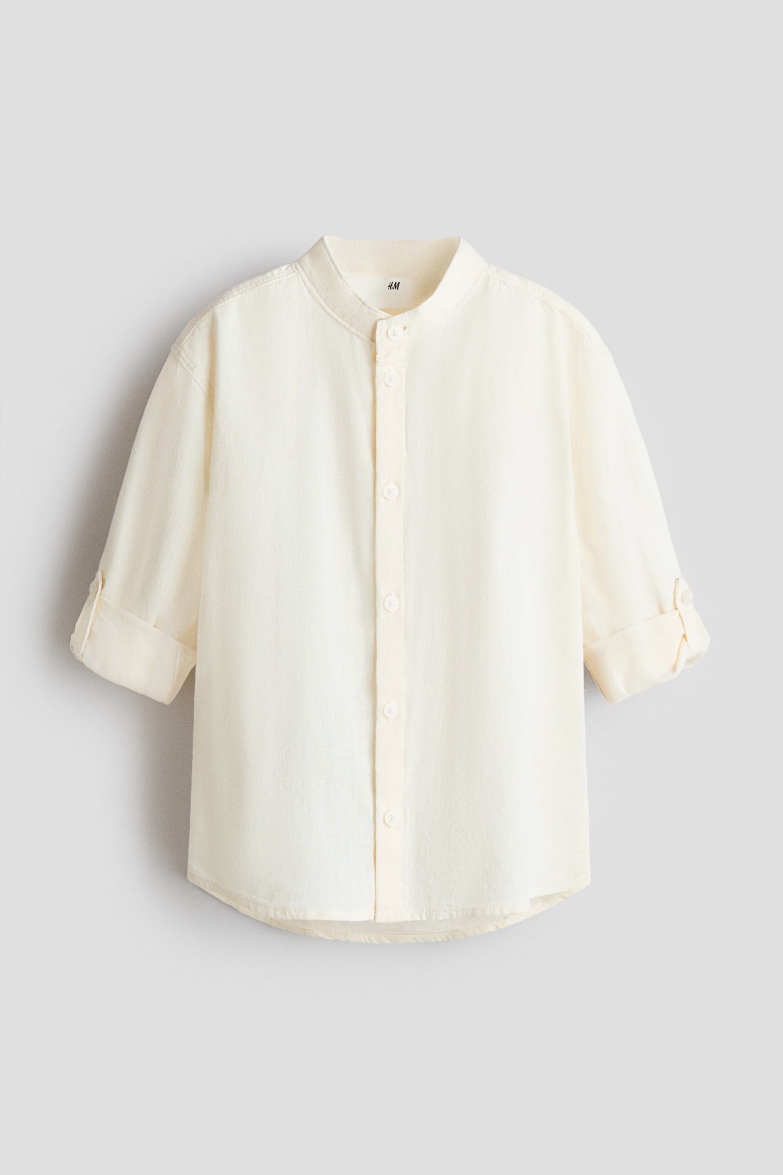 חולצה עם צווארון סיני מתערובת פשתן - קרם - 2