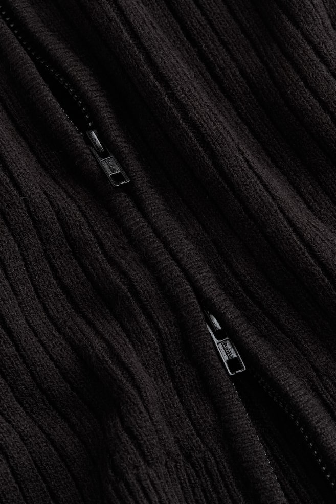 Rib-knit zip-through cardigan - Black/Light grey - 6