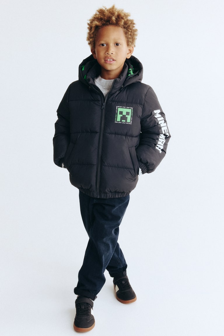 Water-repellent puffer jacket Black/Minecraft Kids H&M GB