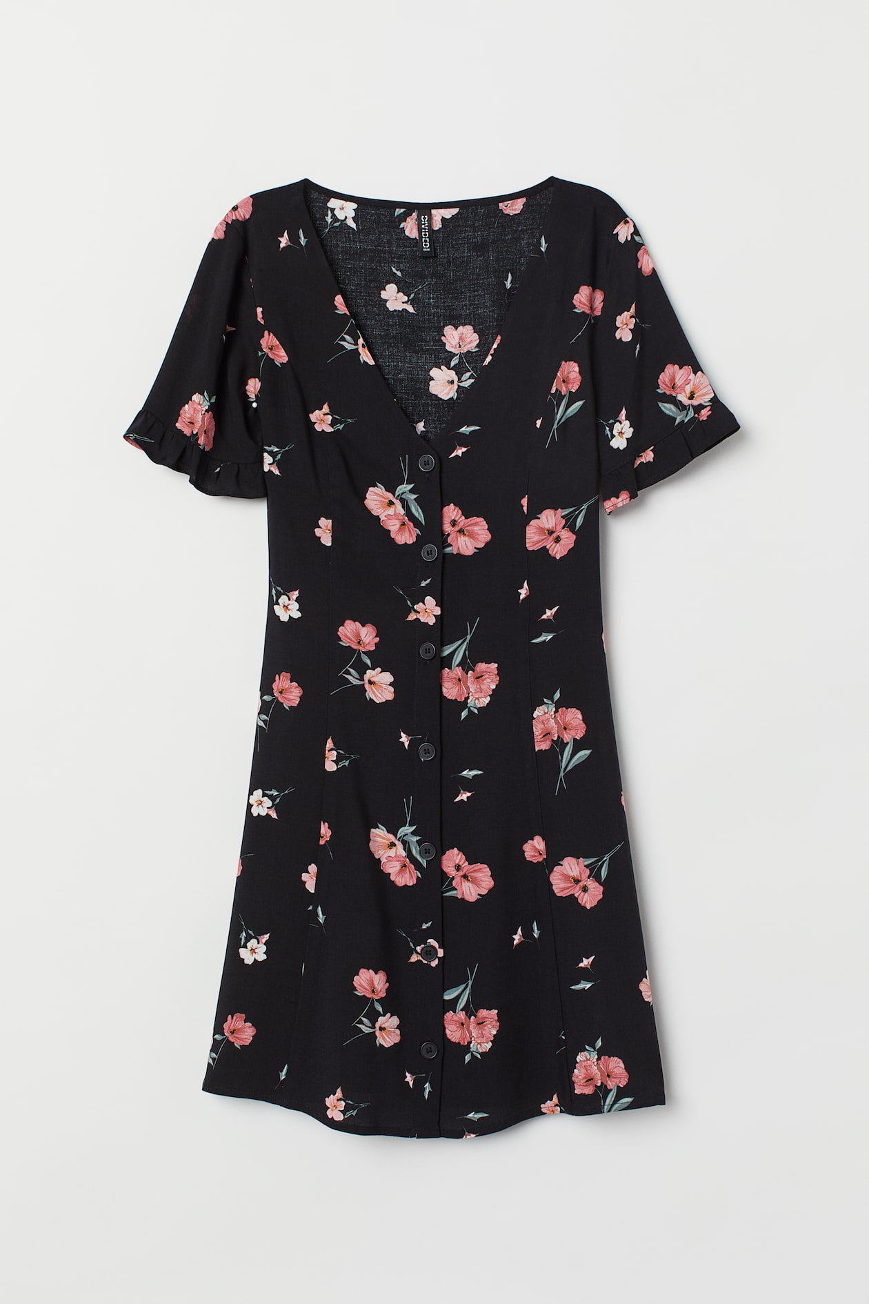 V-neck viscose dress - V-neck - Short sleeve - Black/Floral - Ladies ...