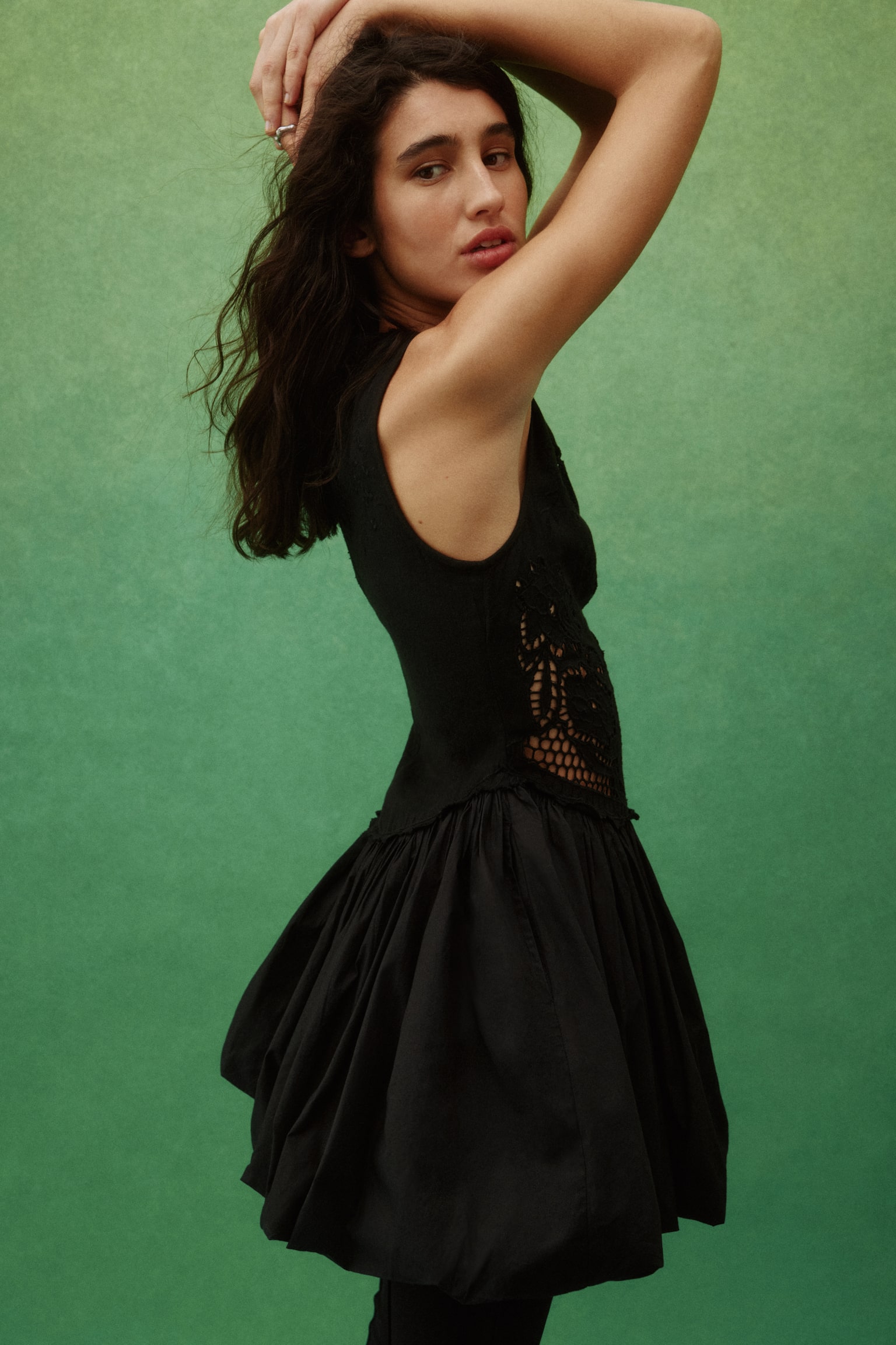 Bubble-hem linen-blend dress - Black - 5