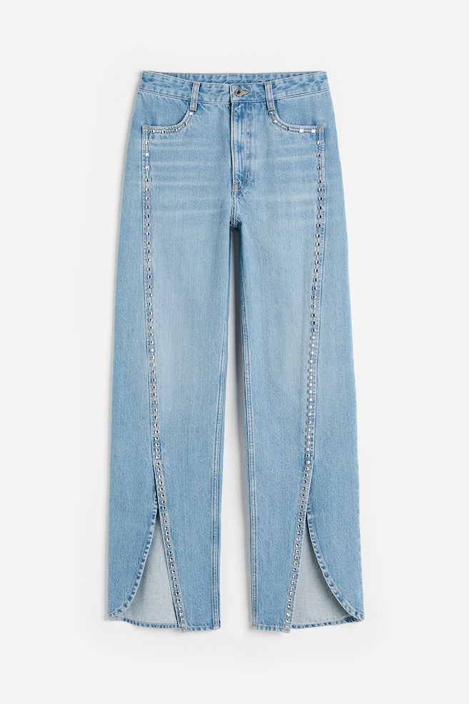 Rhinestone-embellished slit-hem jeans - Denim blue - 1