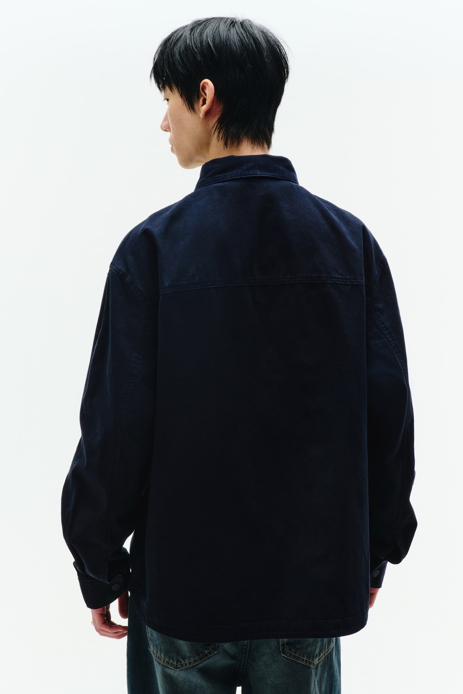 코튼 캔버스 오버셔츠 - 네이비 블루/라이트 베이지 - 4