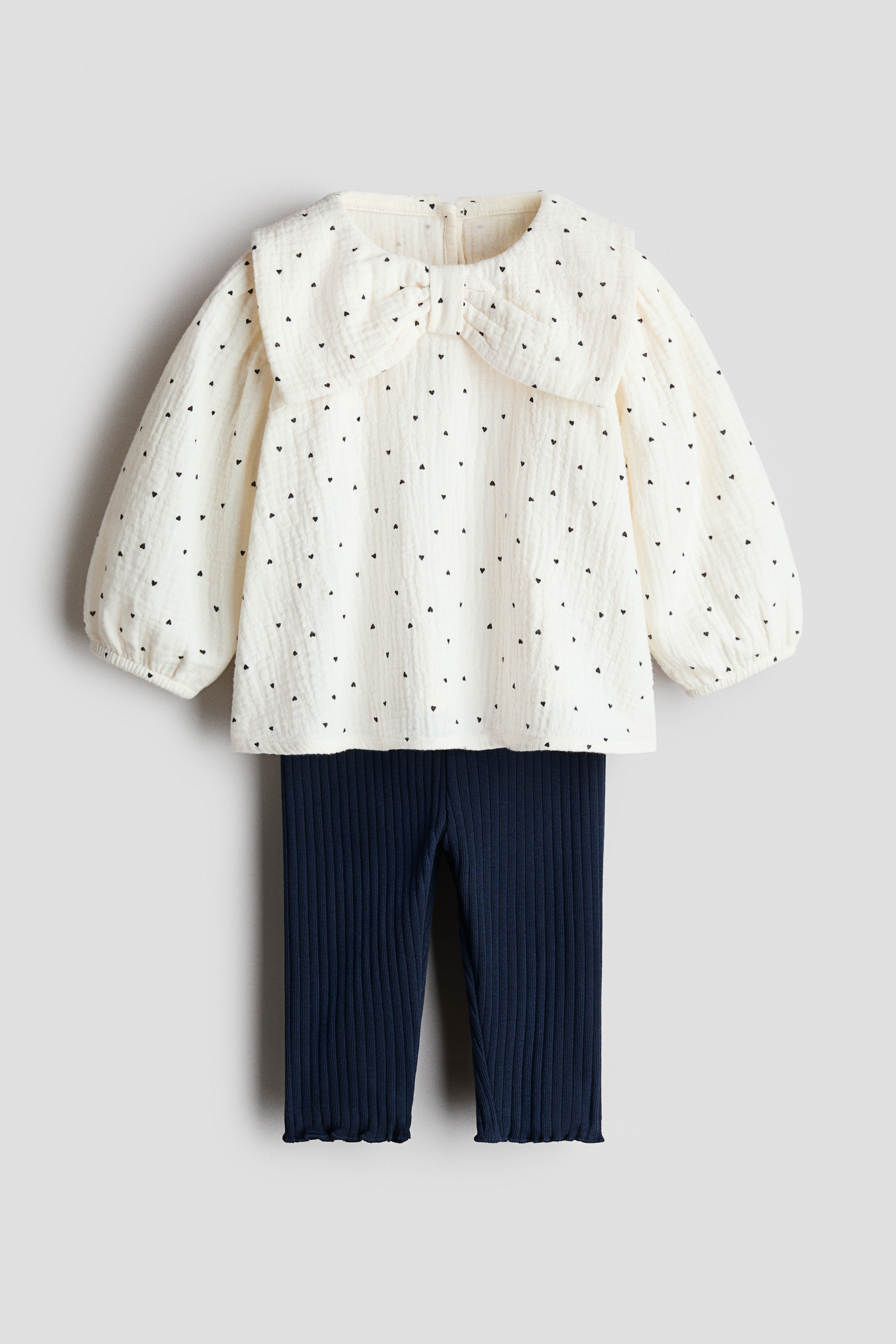 2-piece Blouse and Leggings Set - White/hearts/Dark dusty pink/floral