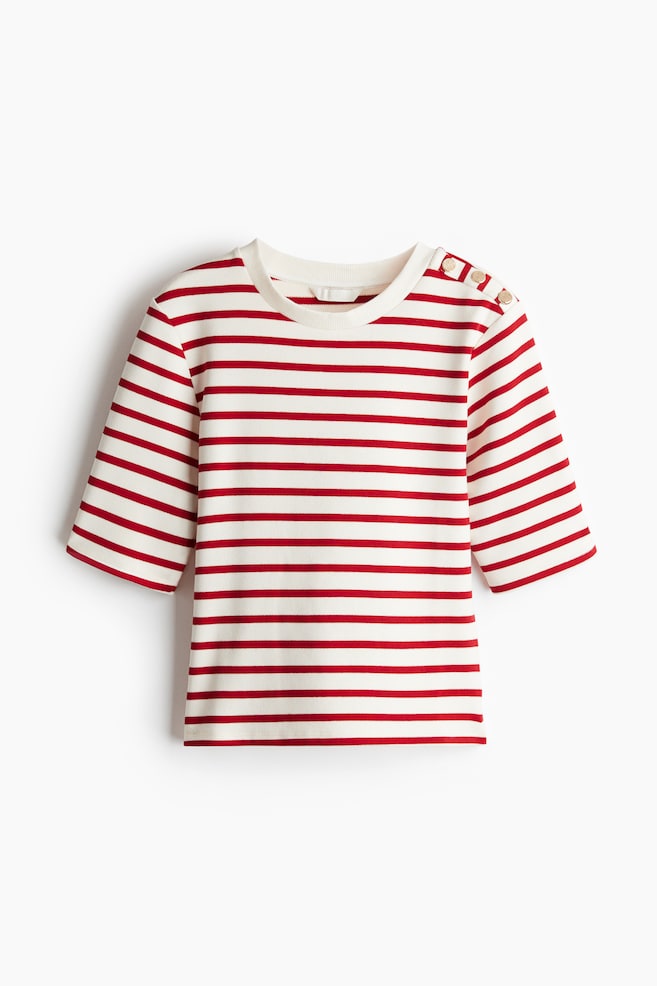 Fitted T-Shirt - White/red striped/White/black striped/Black - 1