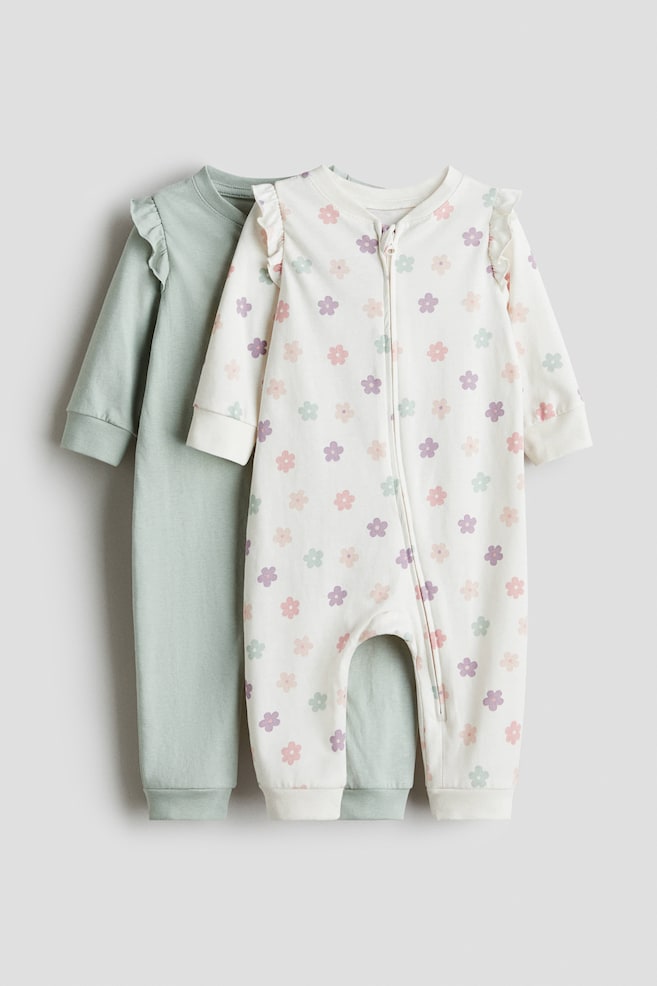 2-pack cotton sleepsuits - Light dusty green/Floral/Pink/Leopard print/Light dusty green/Animals/Light beige/White striped/White/Light pink/Navy blue/Space/Light pink/Strawberries/Pink/Floral/Light green/Animals - 1