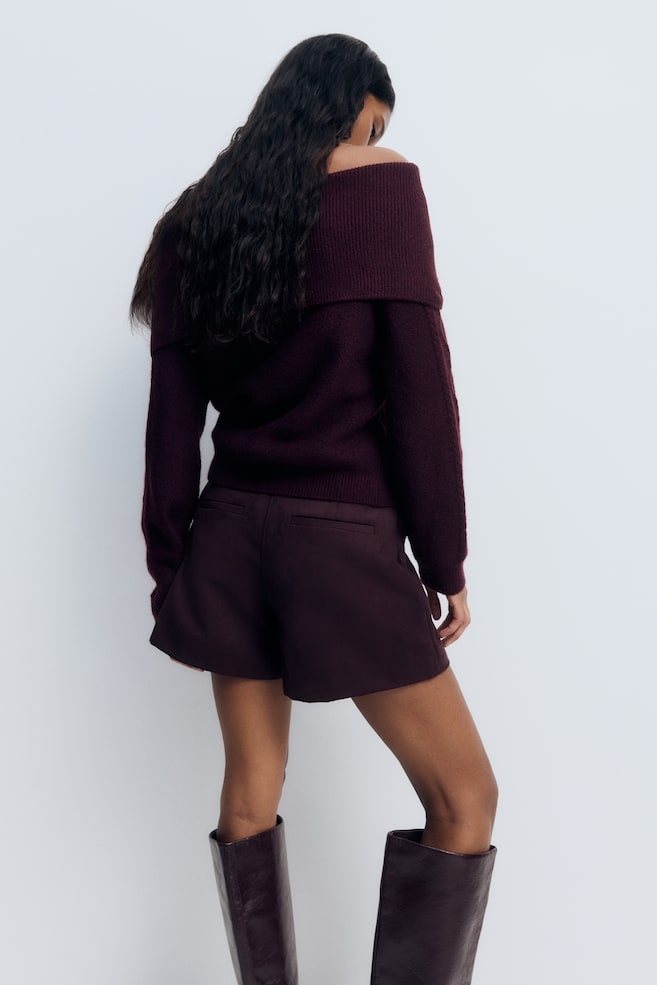 Schulterfreier Pullover-Pflaumenrot - 6