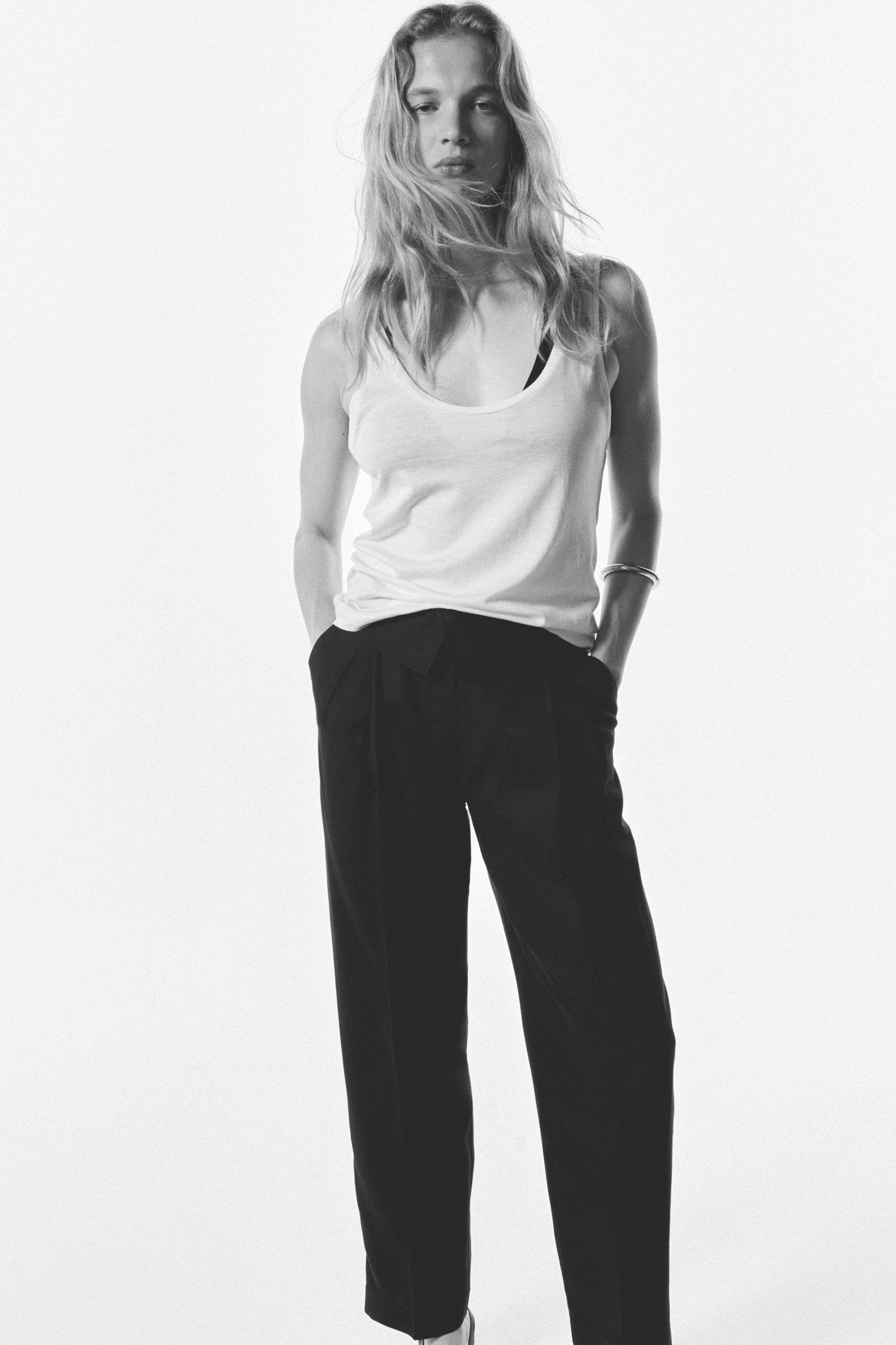 Foldover-Waist Linen-Blend Pants