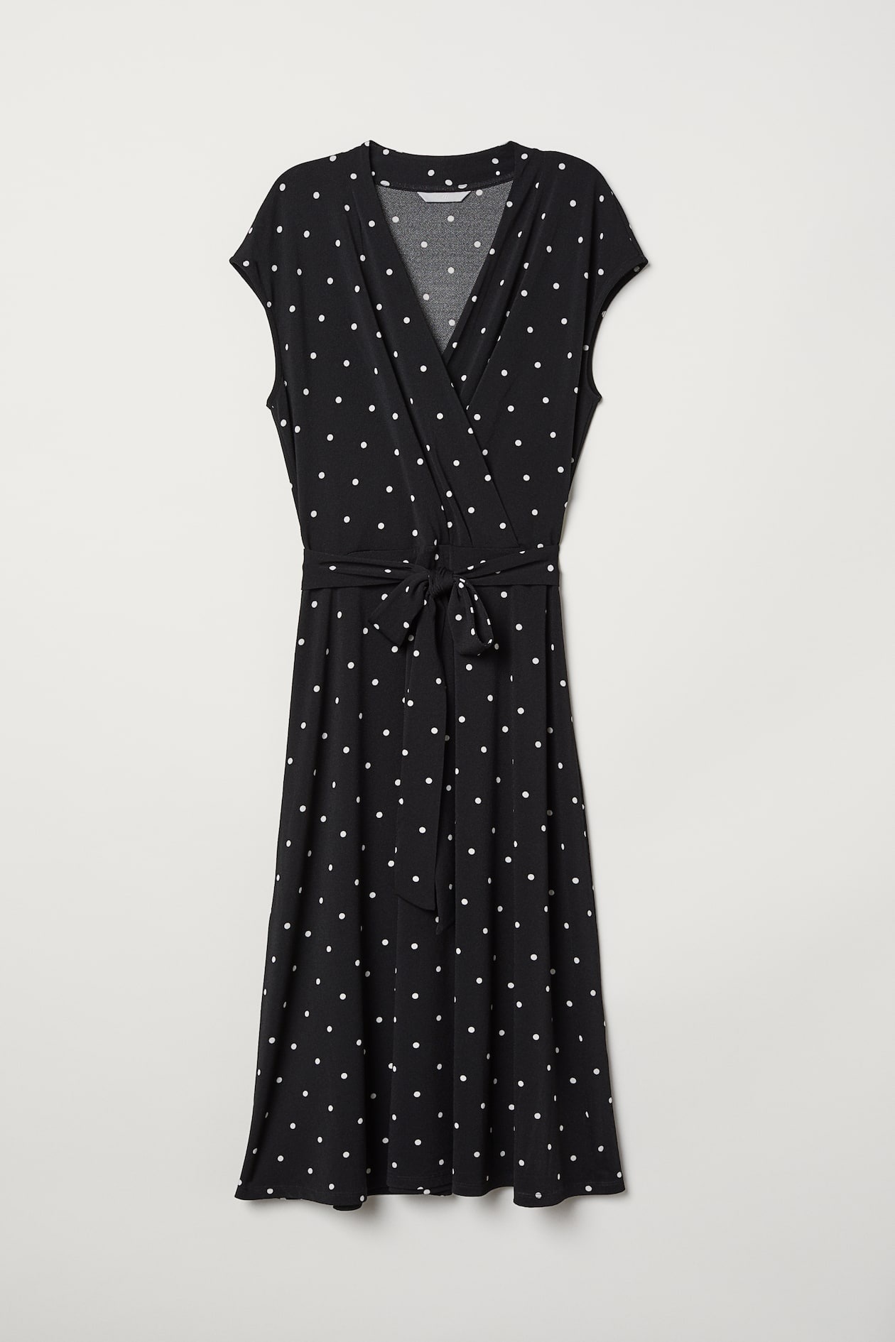 Wrap Dress - V-neck - Short sleeve - Black/white dotted - Ladies | H&M US