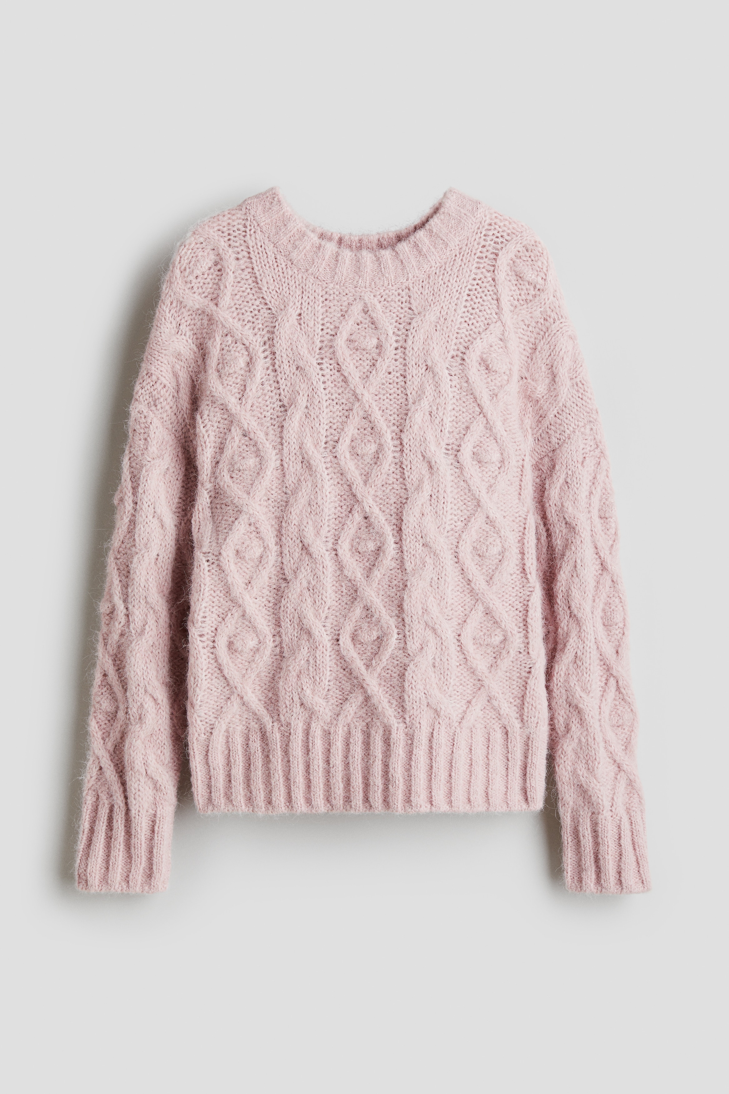 Kabelstrikket trøje med løs pasform - Rosa/Lys beige/Lys turkis