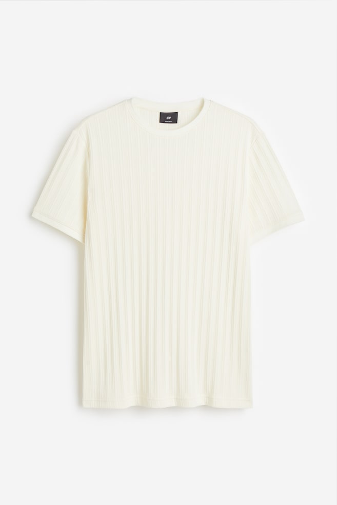 Regular Fit Pointelle-knit T-shirt - Cream/Black - 2