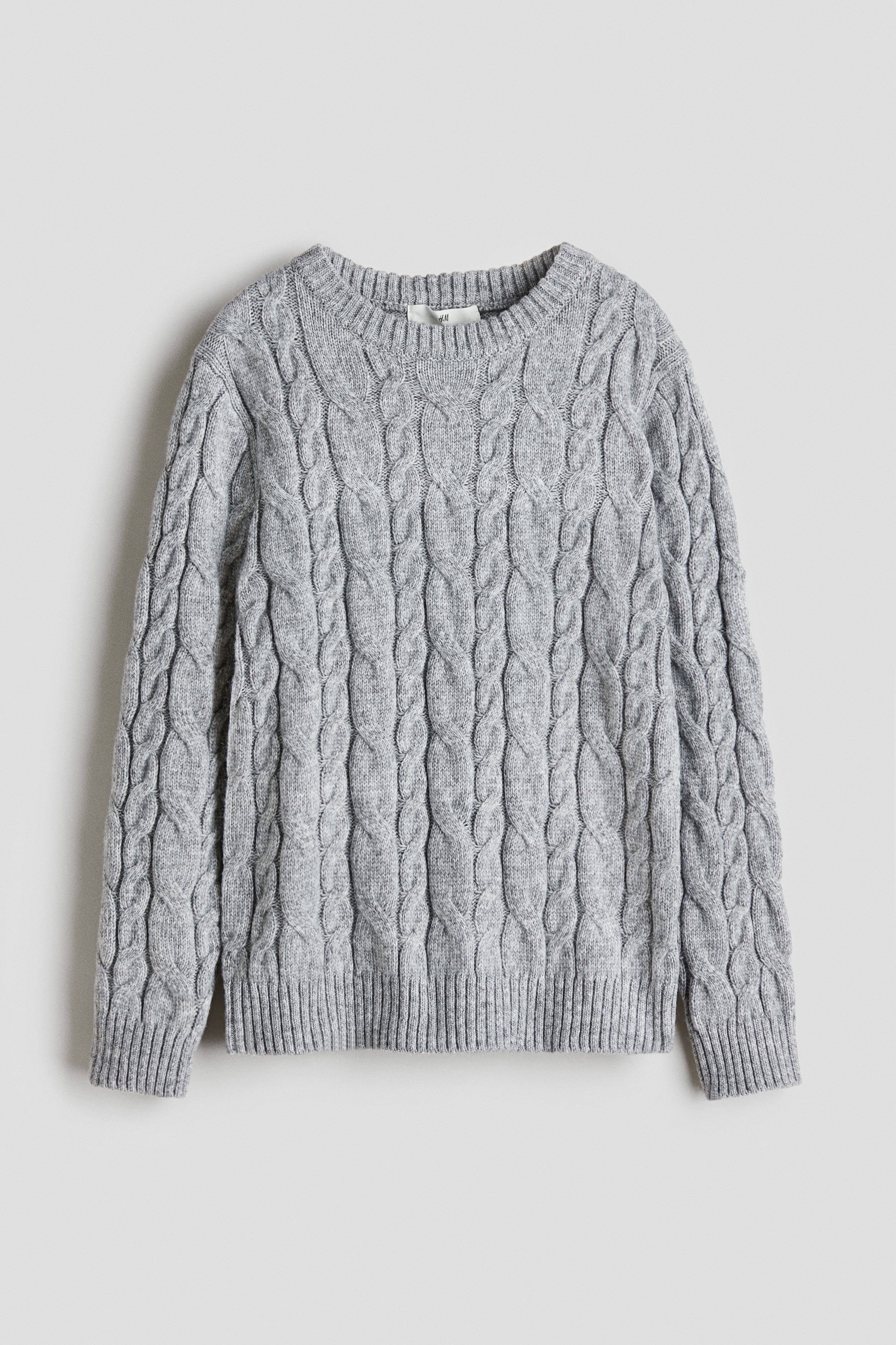 Cable-knit jumper - Grey marl/White