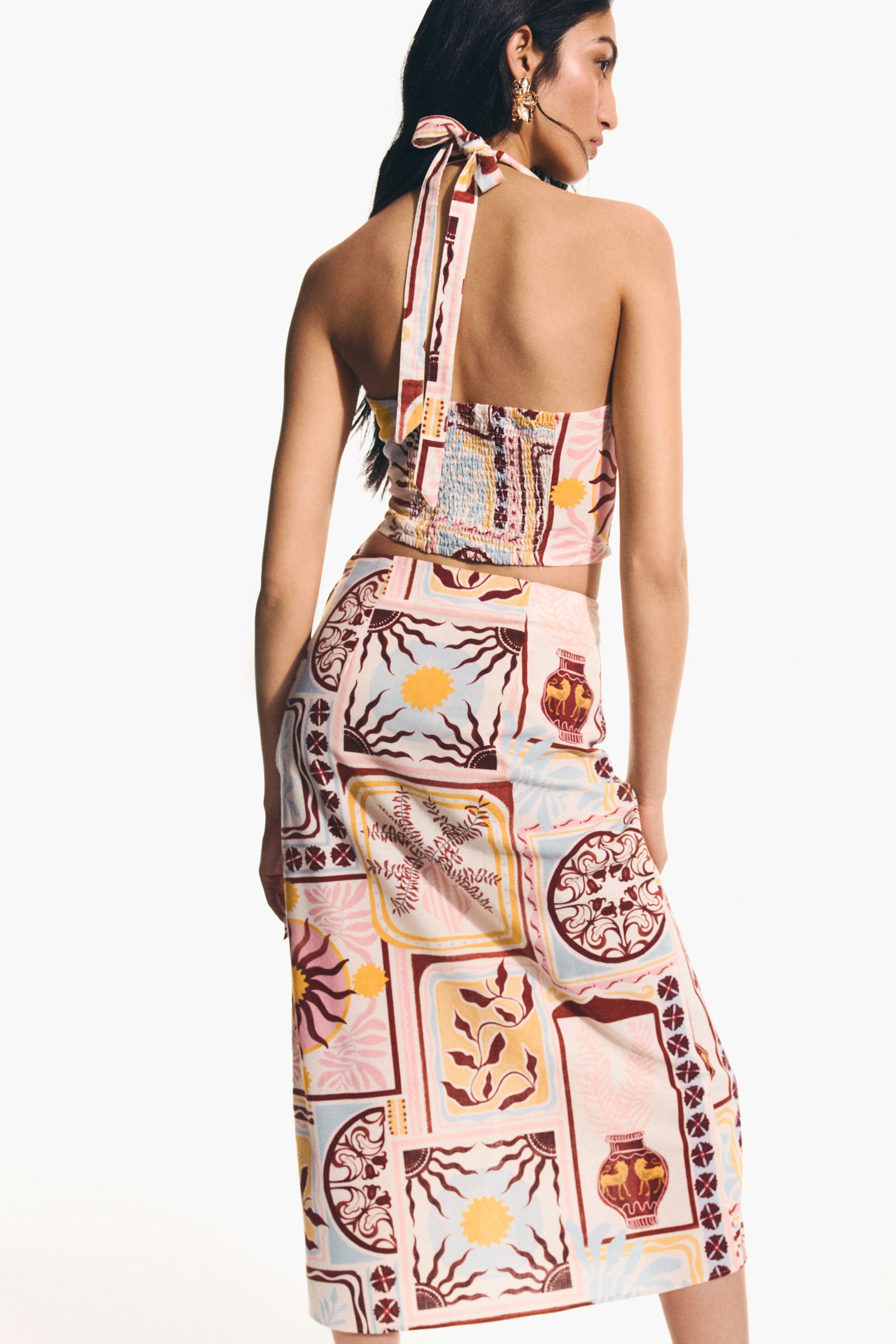 Falda cruzada en mezcla de lino - Crema/Diseño/Beige claro/Franjas - 3