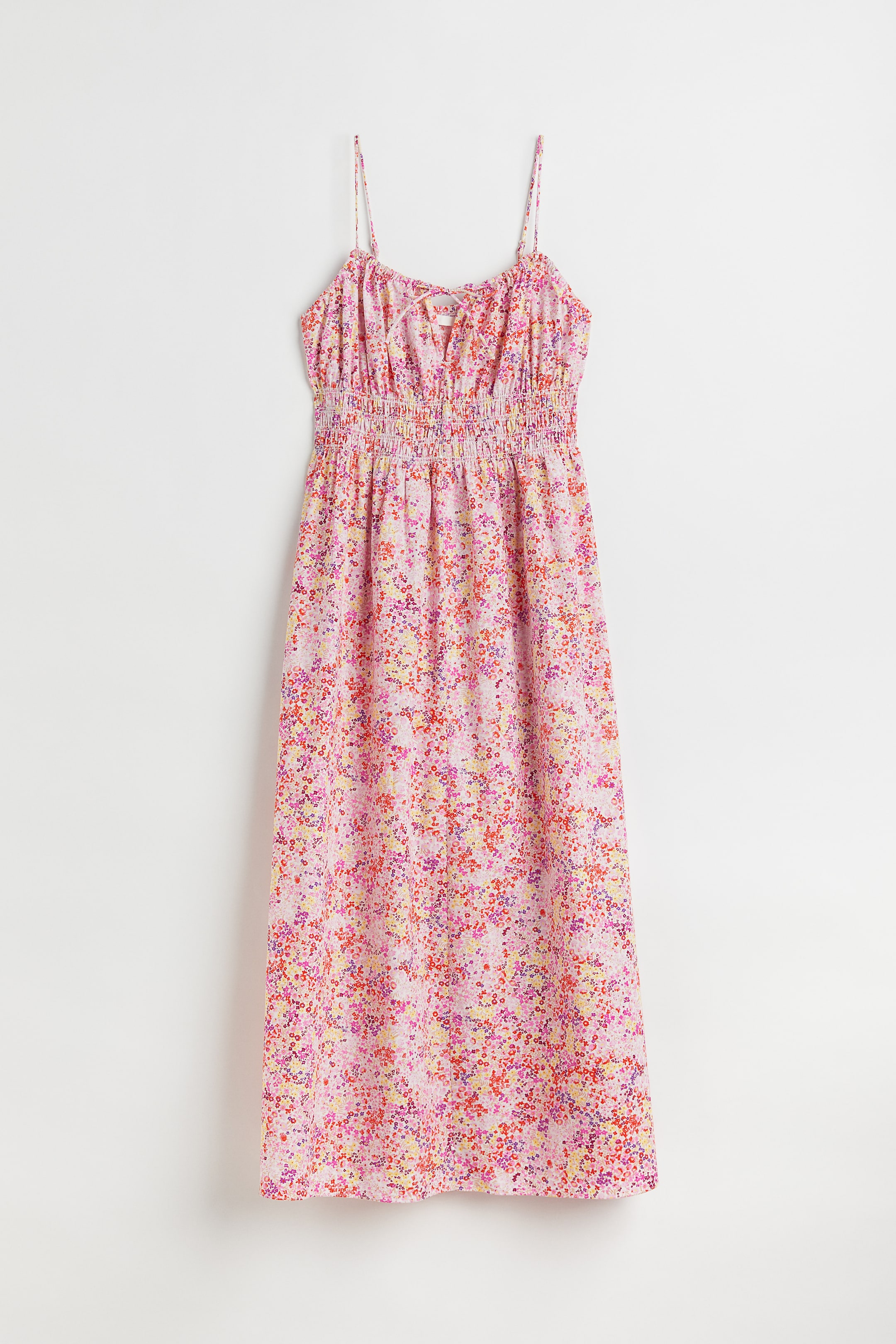 Smocked cotton dress - Sleeveless - Midi - Pink/Floral - Ladies | H&M GB