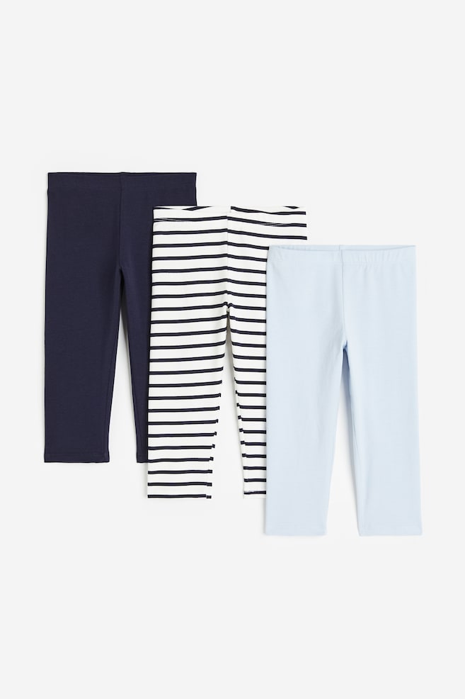 3-pack cotton leggings - Navy blue/Striped/Light pink/Navy blue/Light pink/Light green/Black/Black/Light grey marl/dc - 1