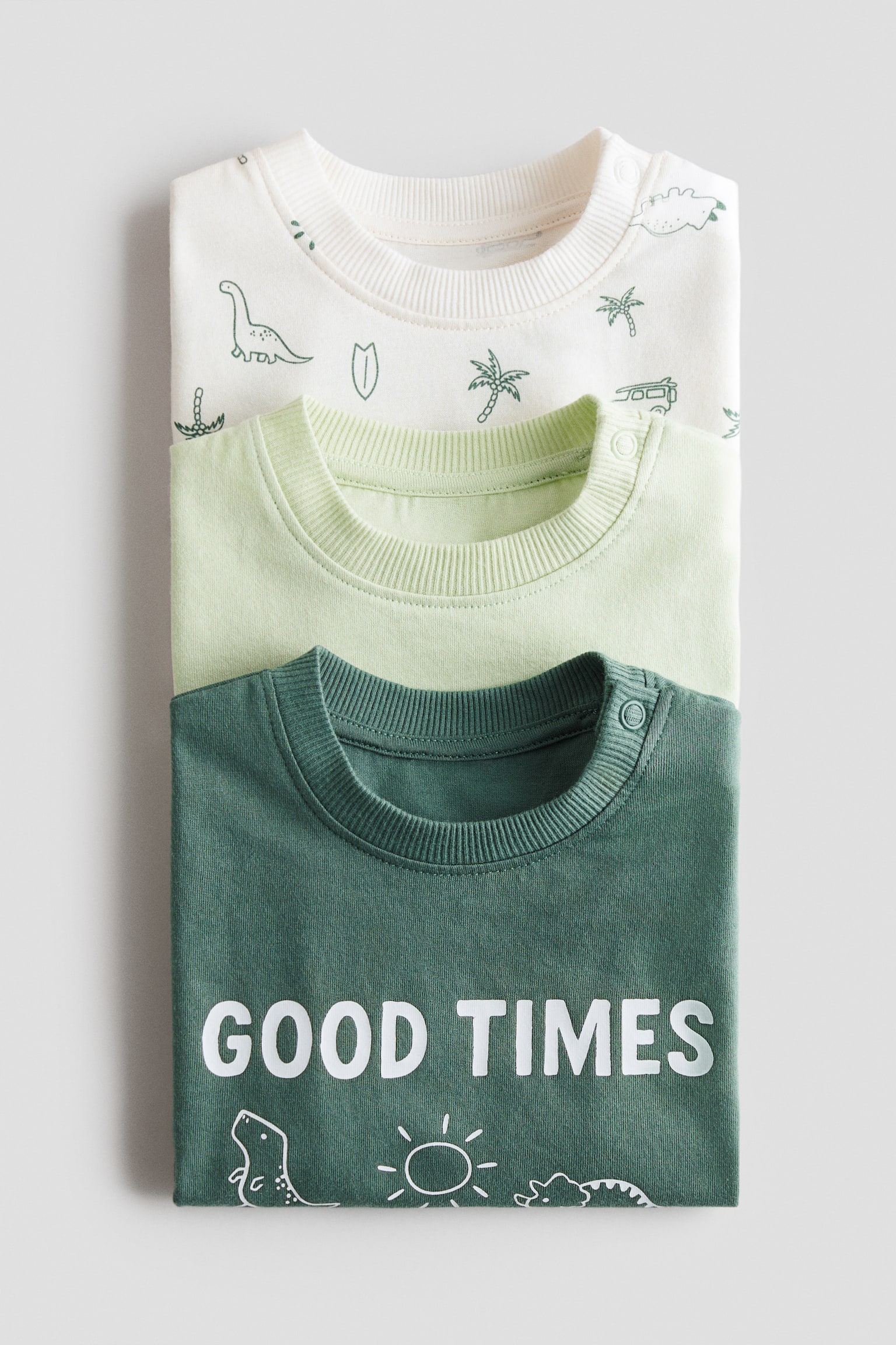 3er-Pack Baumwoll-T-Shirts - Grün/Good Times/Brown/The Surf Club/Cremefarben/New York/Blau/Segelboot - 2