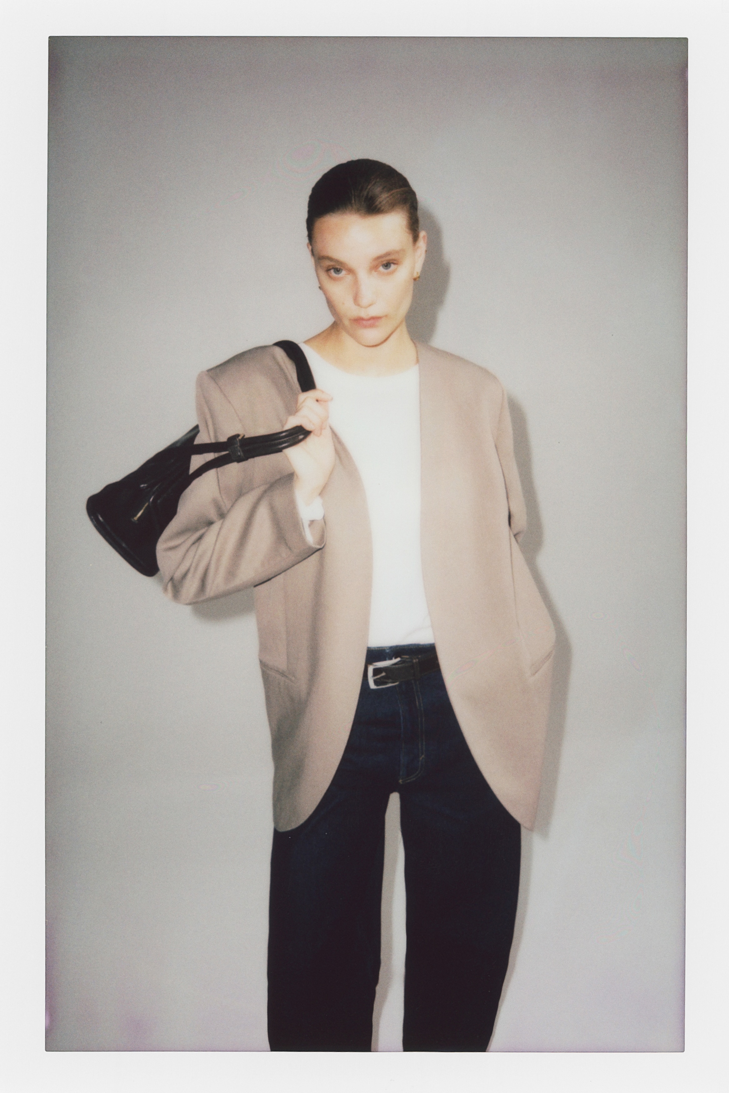 Blazer sans col - Beige/Noir