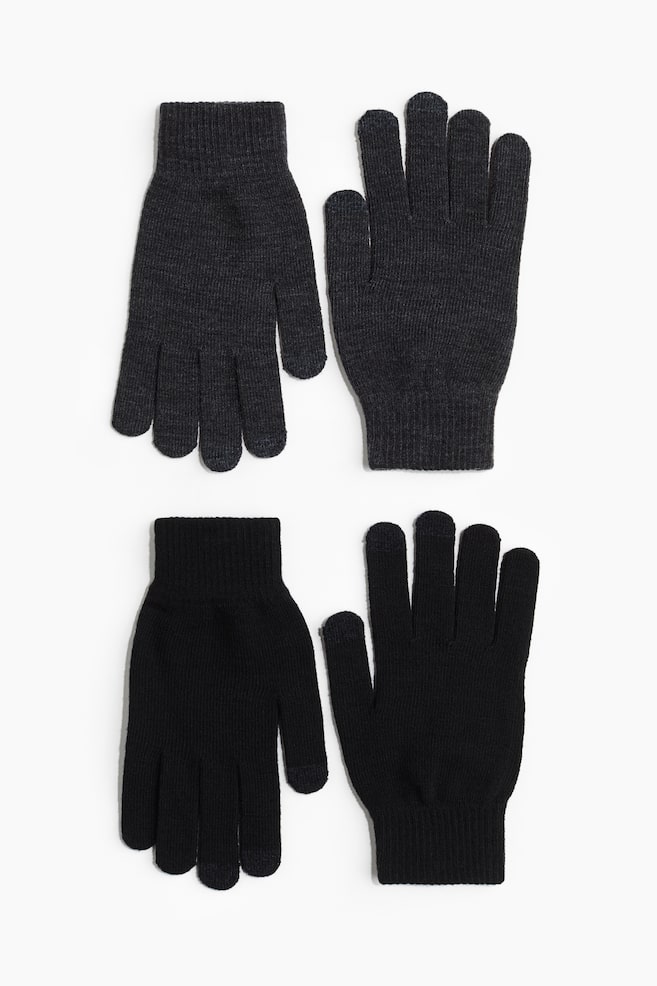 Lot de 2 paires de gants - Gris foncé chiné/noir - 1