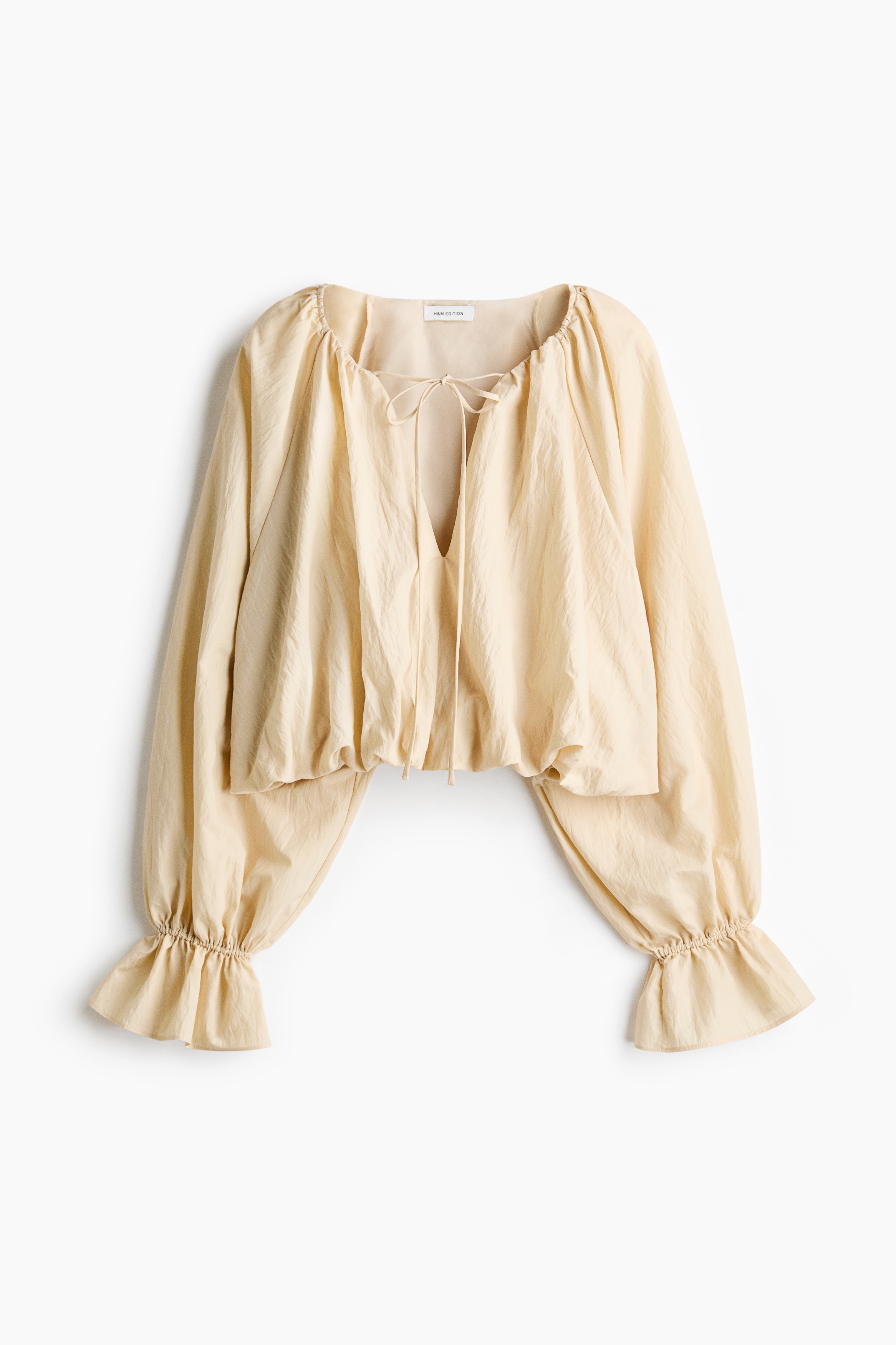 Crinkled Balloon Blouse - Light beige/Black