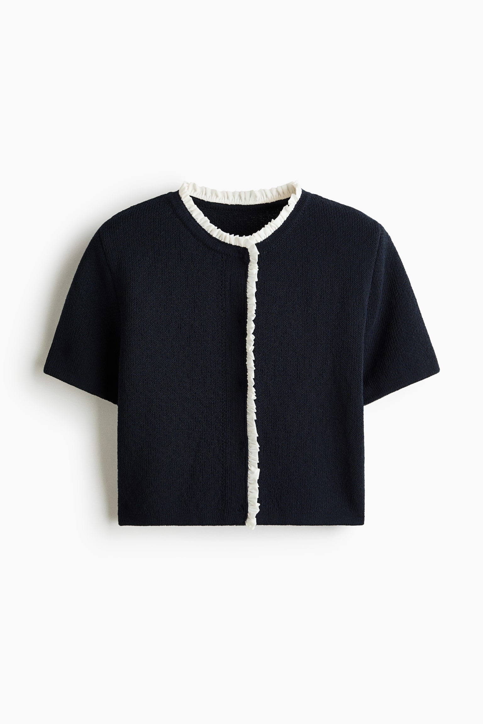 Женский кардиган H&M Ruffle-Trimmed, цвет: Тёмно-синий / Кремовый — фото 1