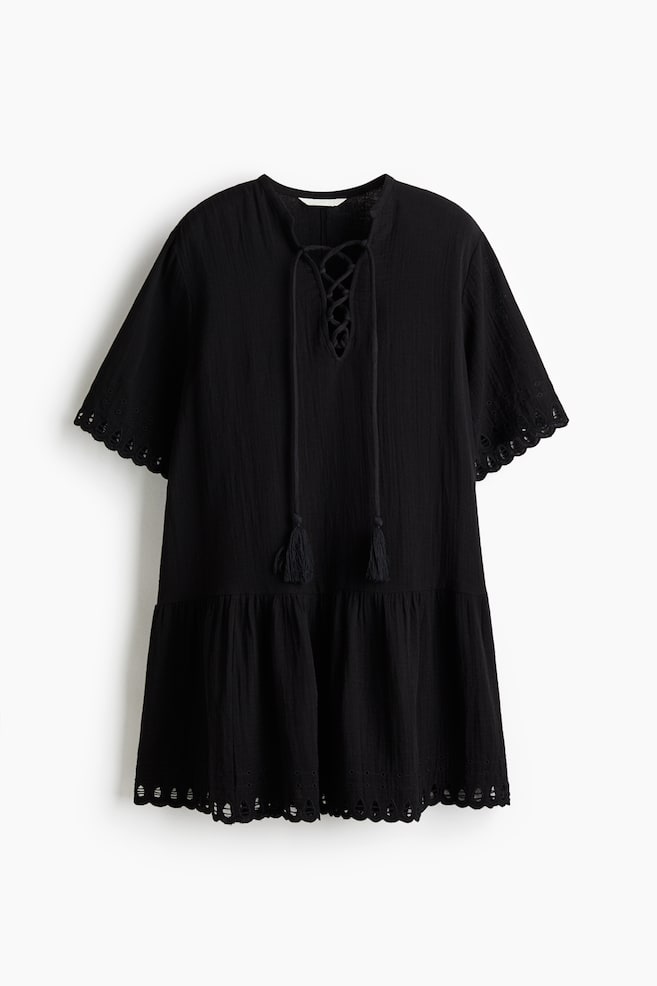 Cotton tunic dress - Black/White - 1