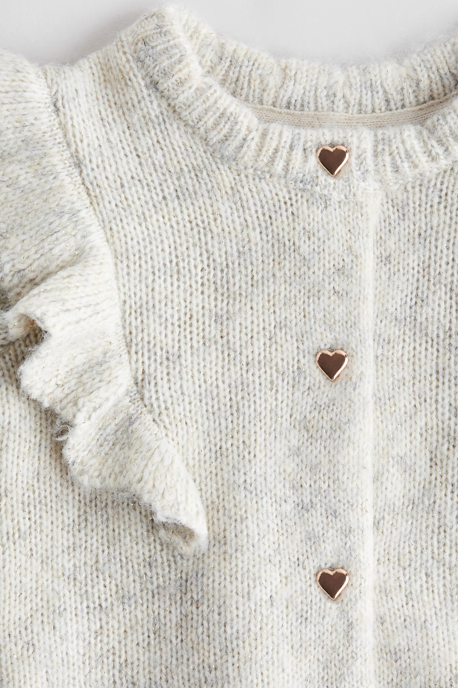 Flounce-trimmed cardigan - Cream marl/Light pink marl - 3