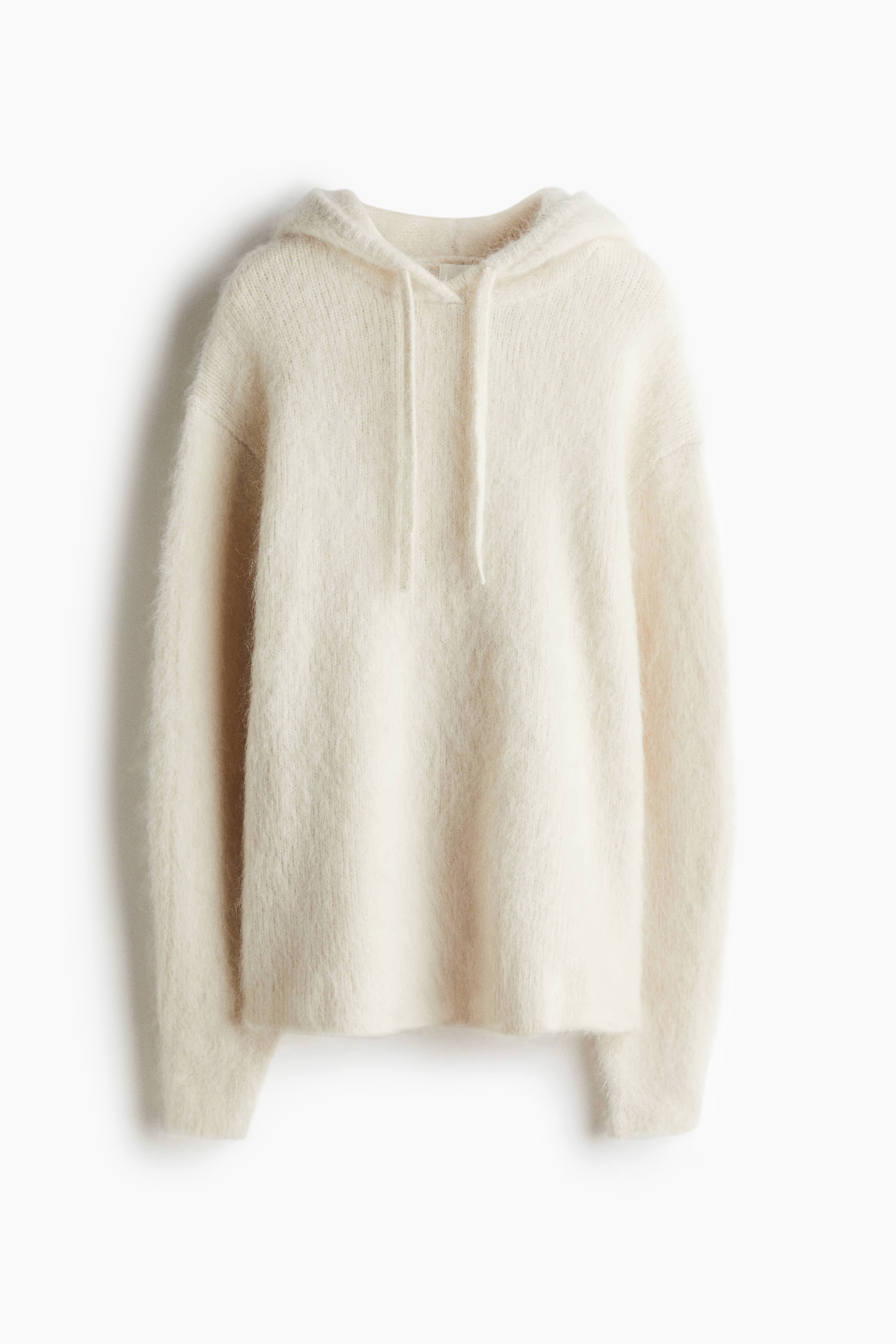 Džemper s kapuljačom od mešavine mohera - Svetlobež/Tamnosiva