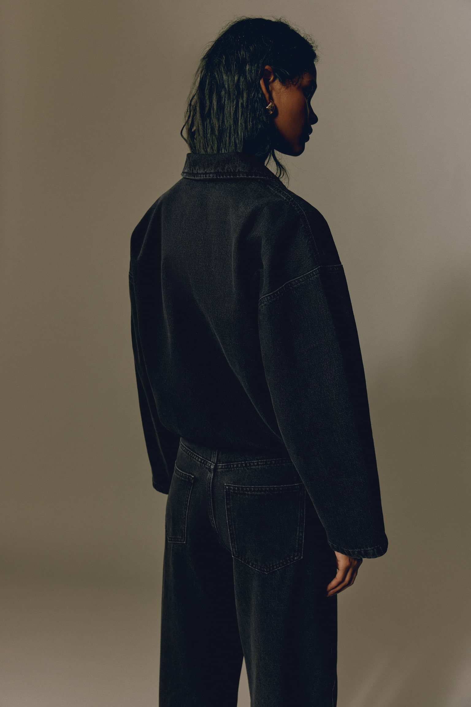 Collared denim jacket - Washed black/Denim blue - 5