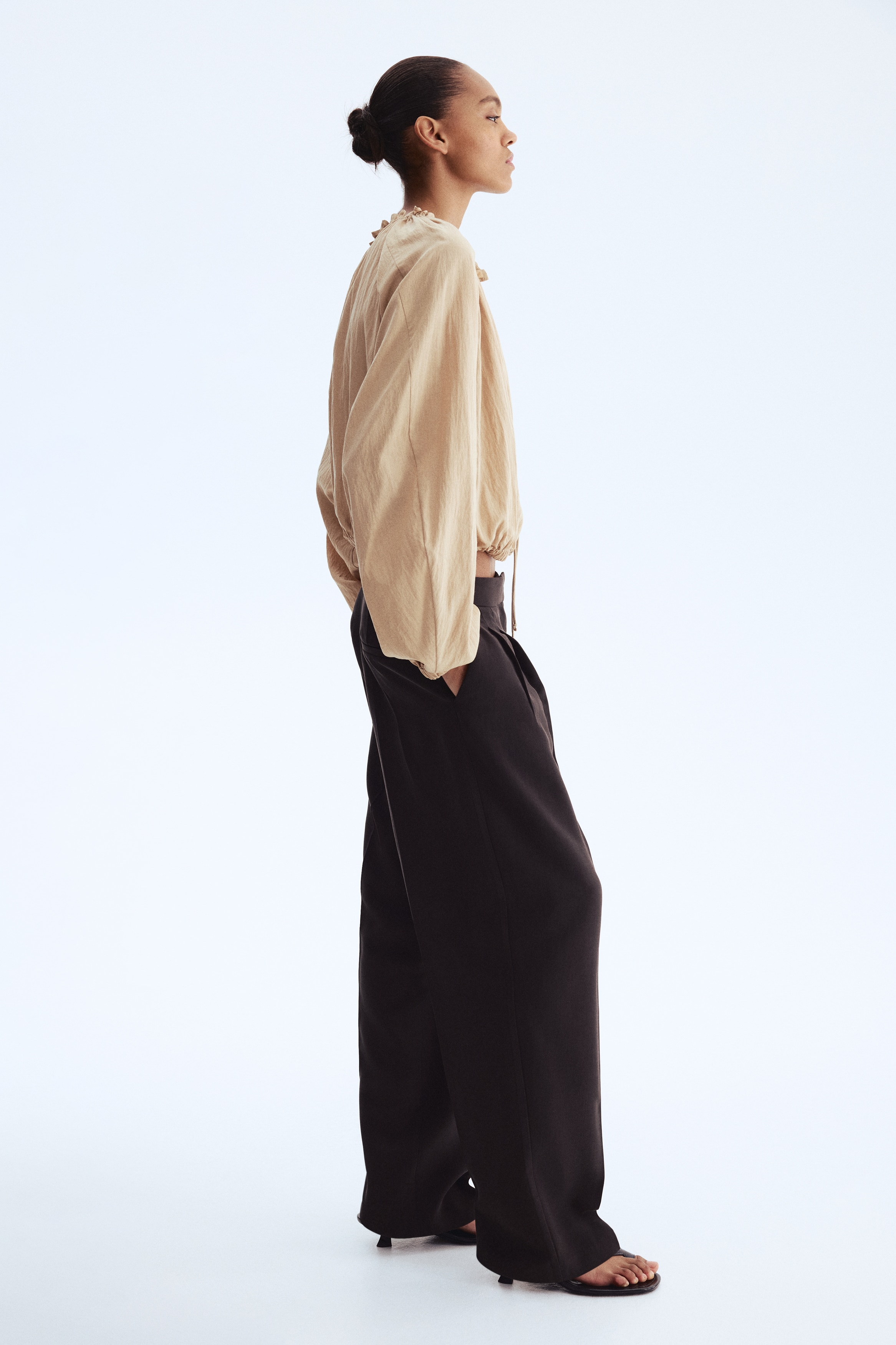 Twill barrel-leg broek - Donkerbruin/Kakigroen