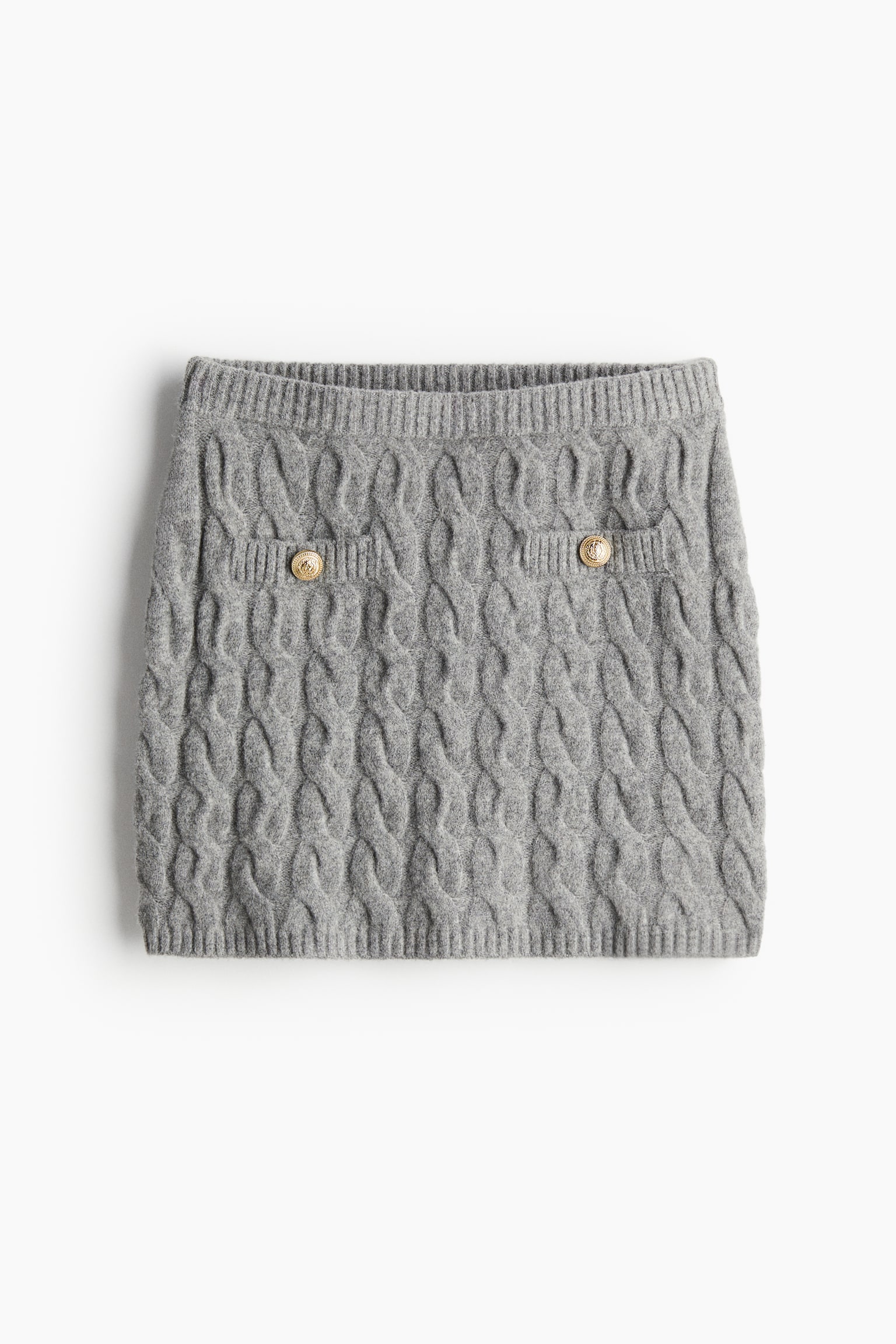 Cable-knit mini skirt - Grey marl/Dark khaki green - 2