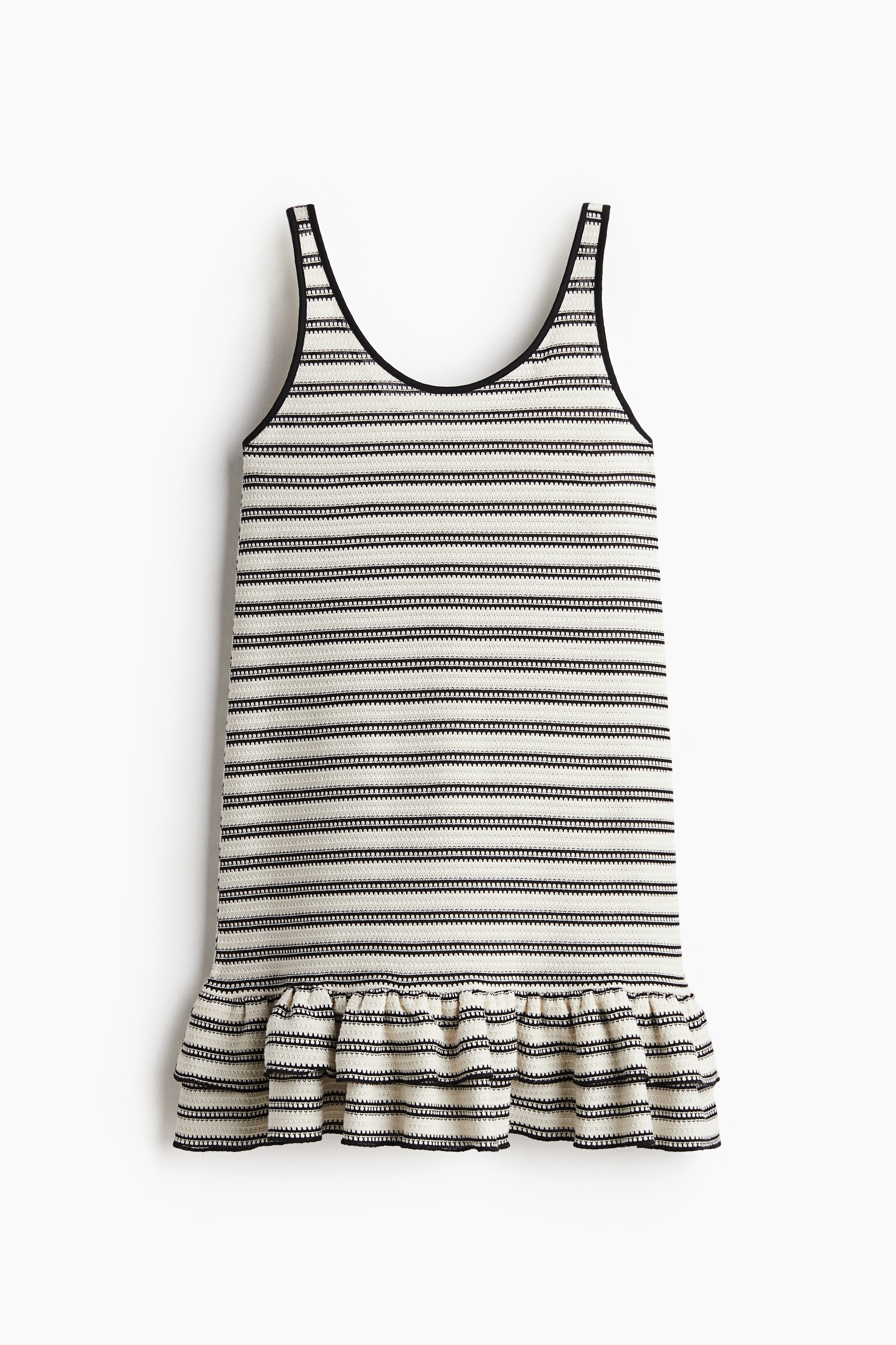 Flounce-Trimmed Knit Dress - White/black striped