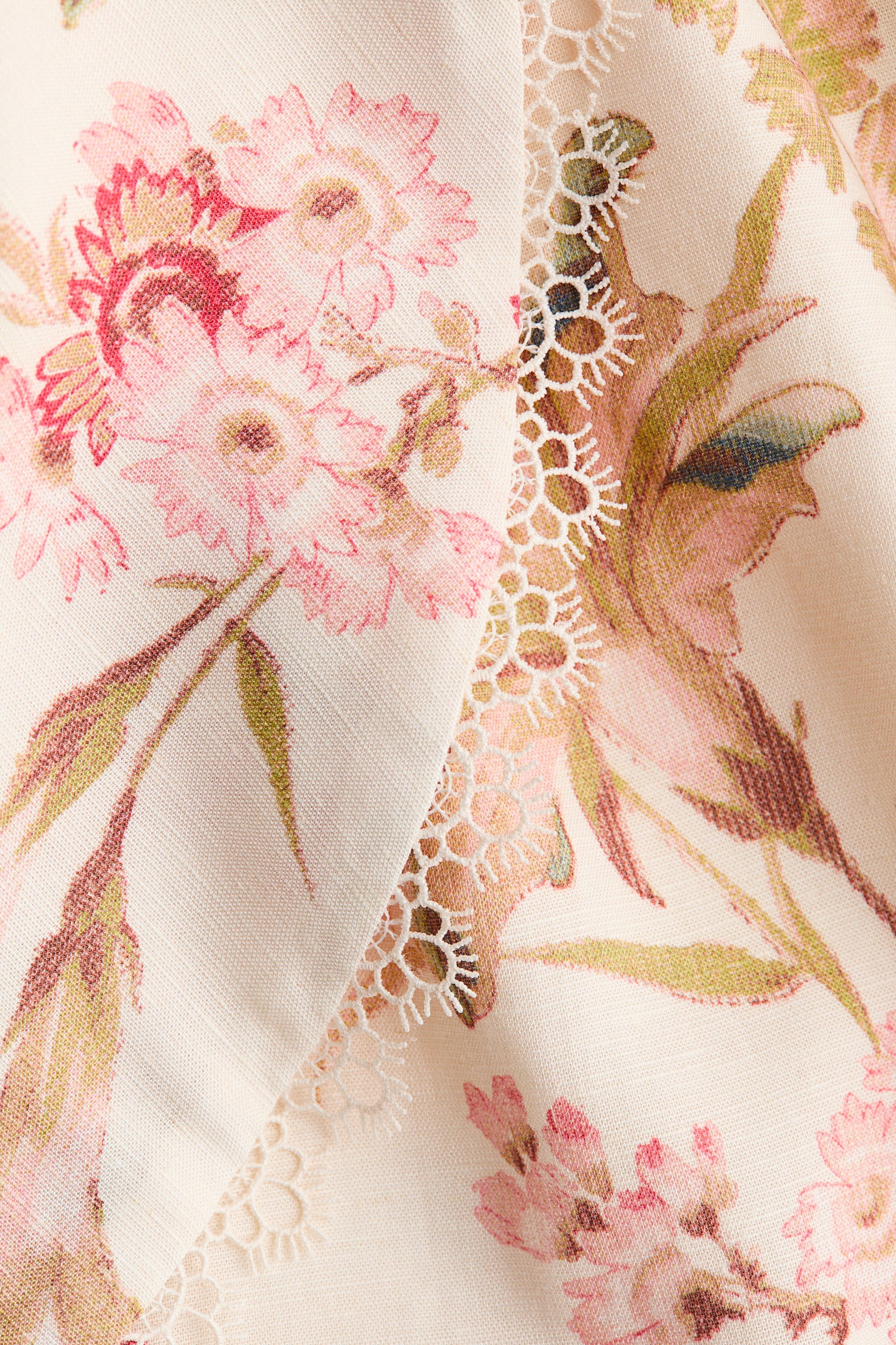 Sleeveless linen-blend top - Light beige/Floral - 6