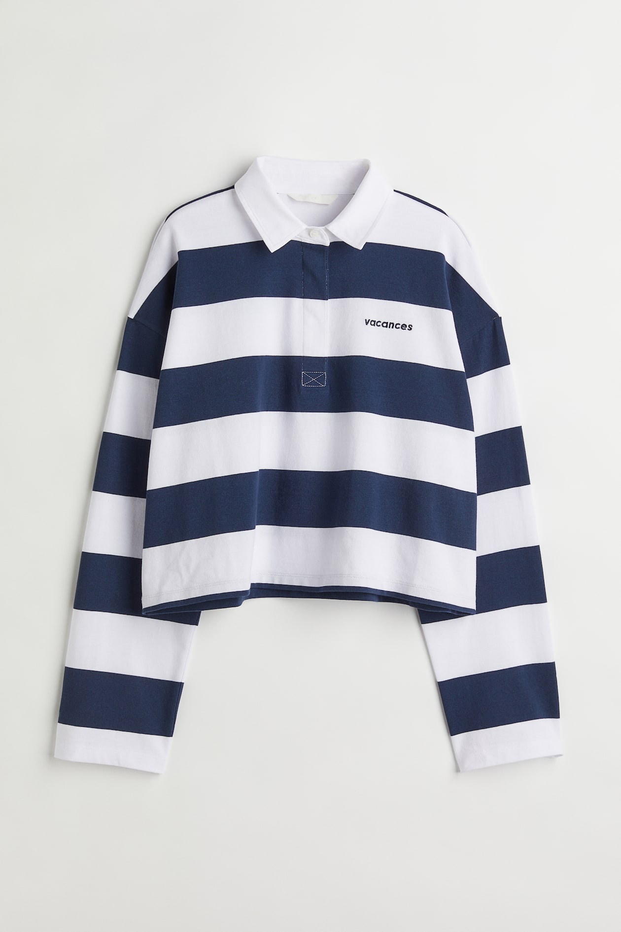 Cropped rugby shirt Dark blue/White striped Ladies H&M IN