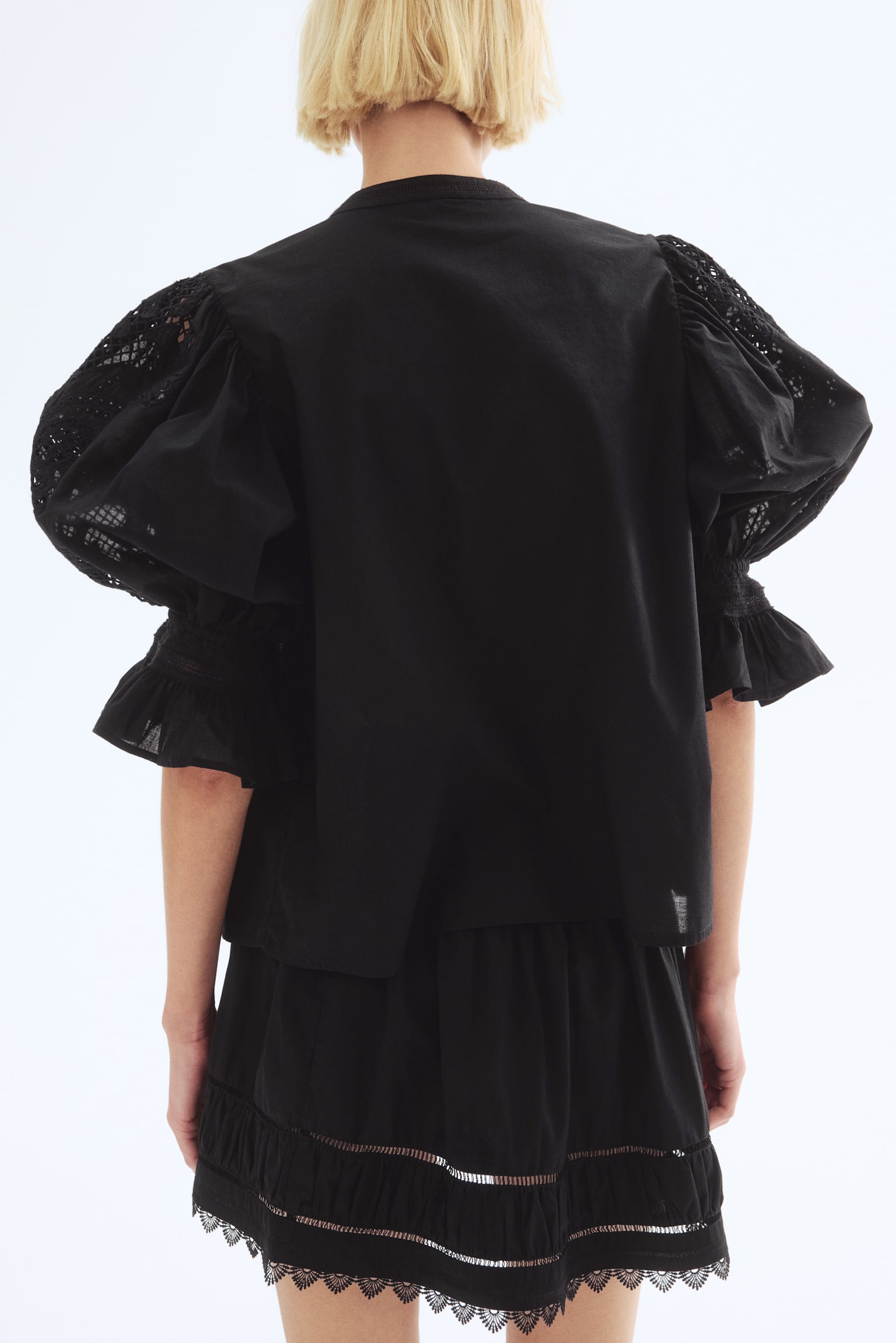 Nakış İşlemeli Bluz - Siyah/Beyaz - 4