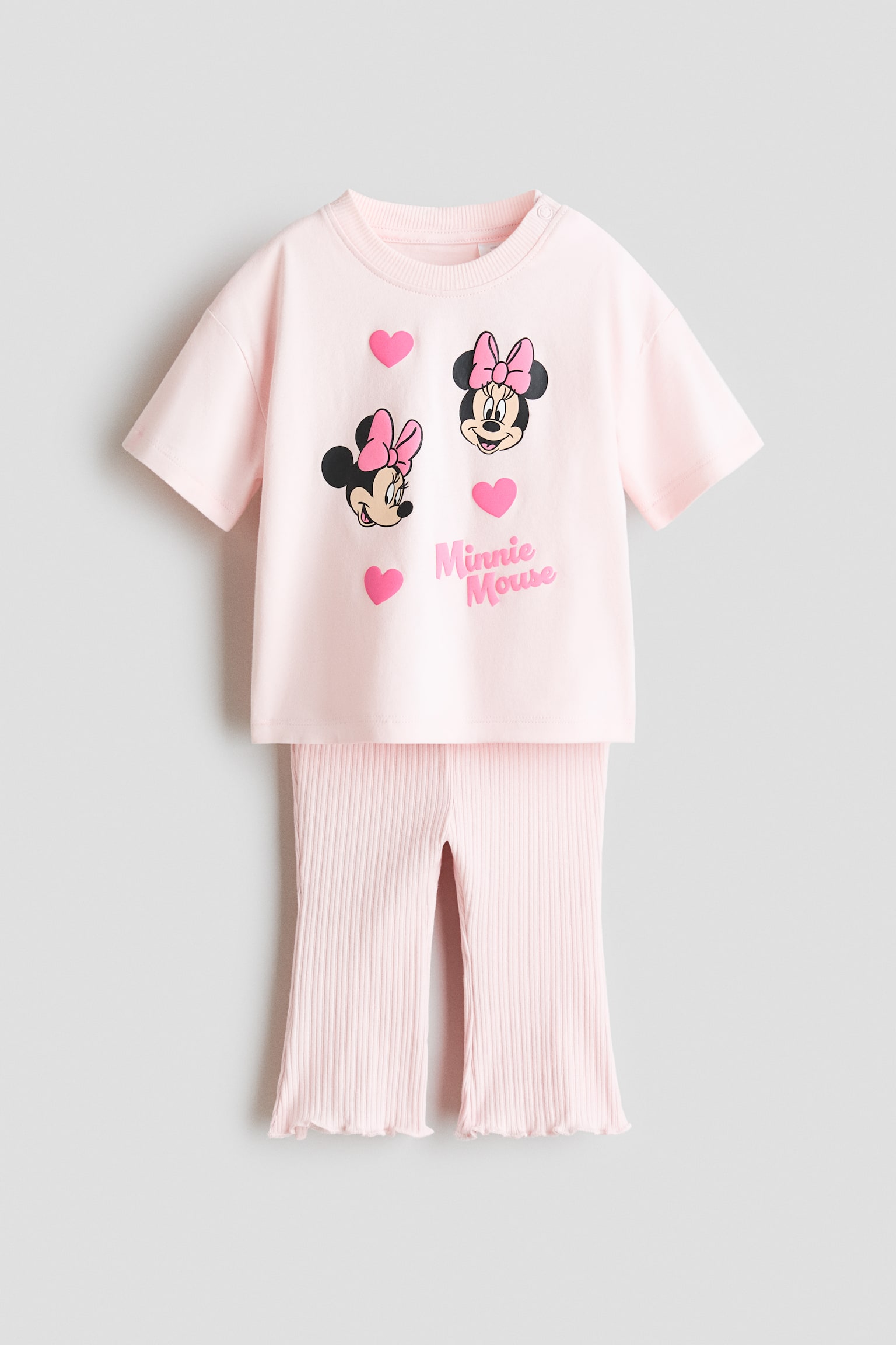 2-piece print-motif cotton set - Light pink/Minnie Mouse/Light blue/Hello Kitty