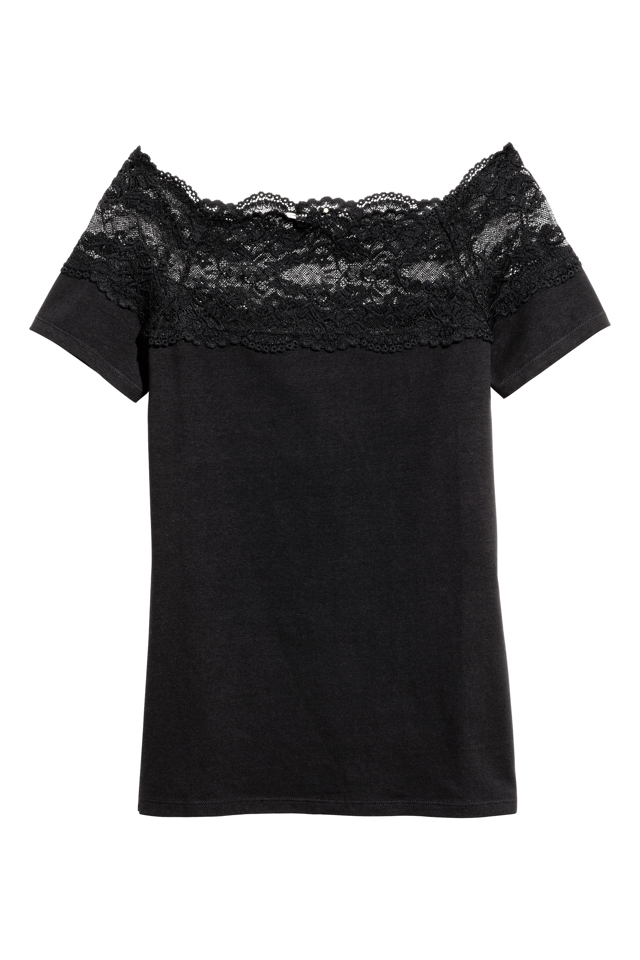 View larger image: Top with a lace yoke - Black - Ladies | H&M GB 1