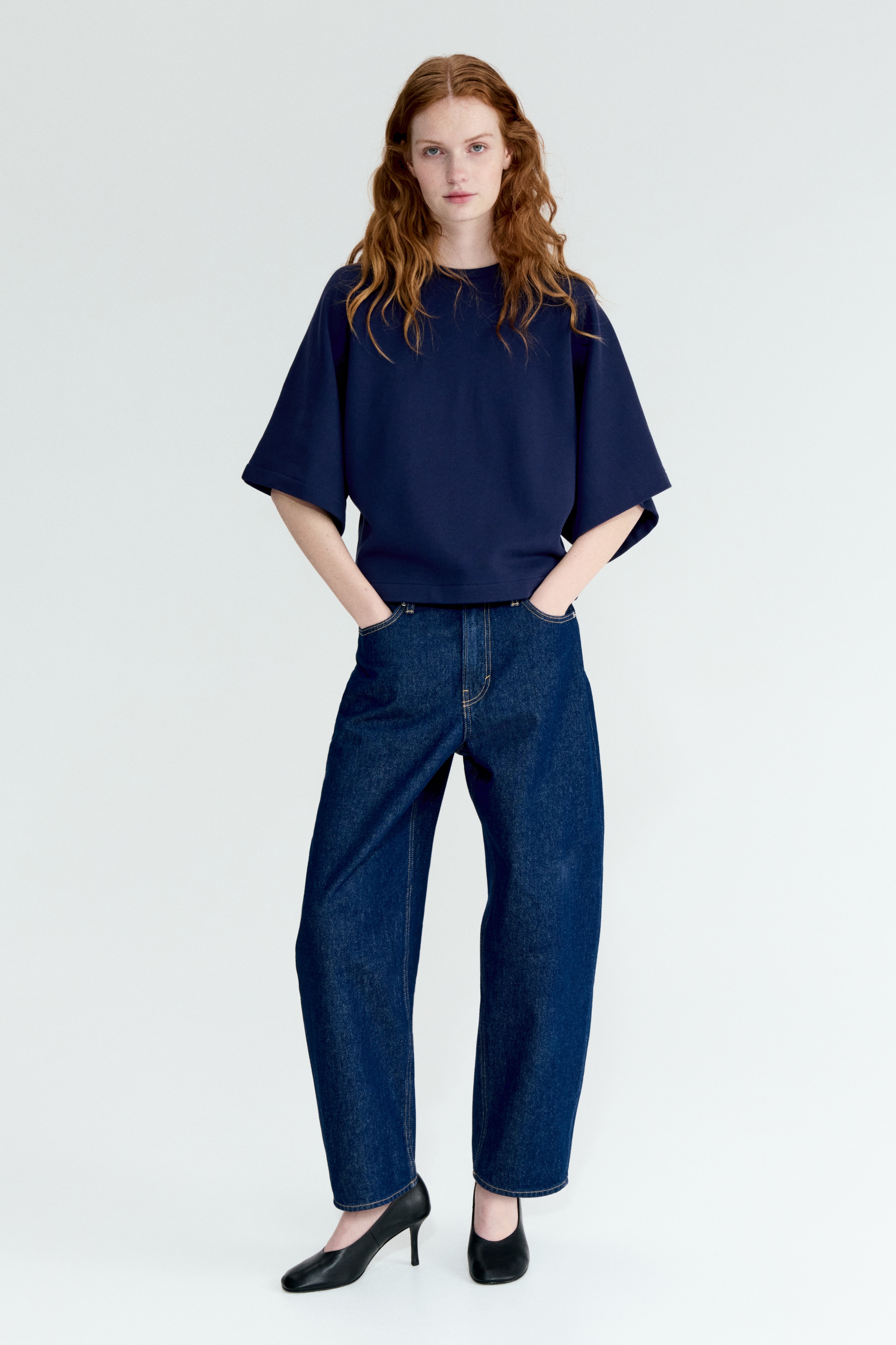 T-shirt oversize - Bleu foncé/Crème