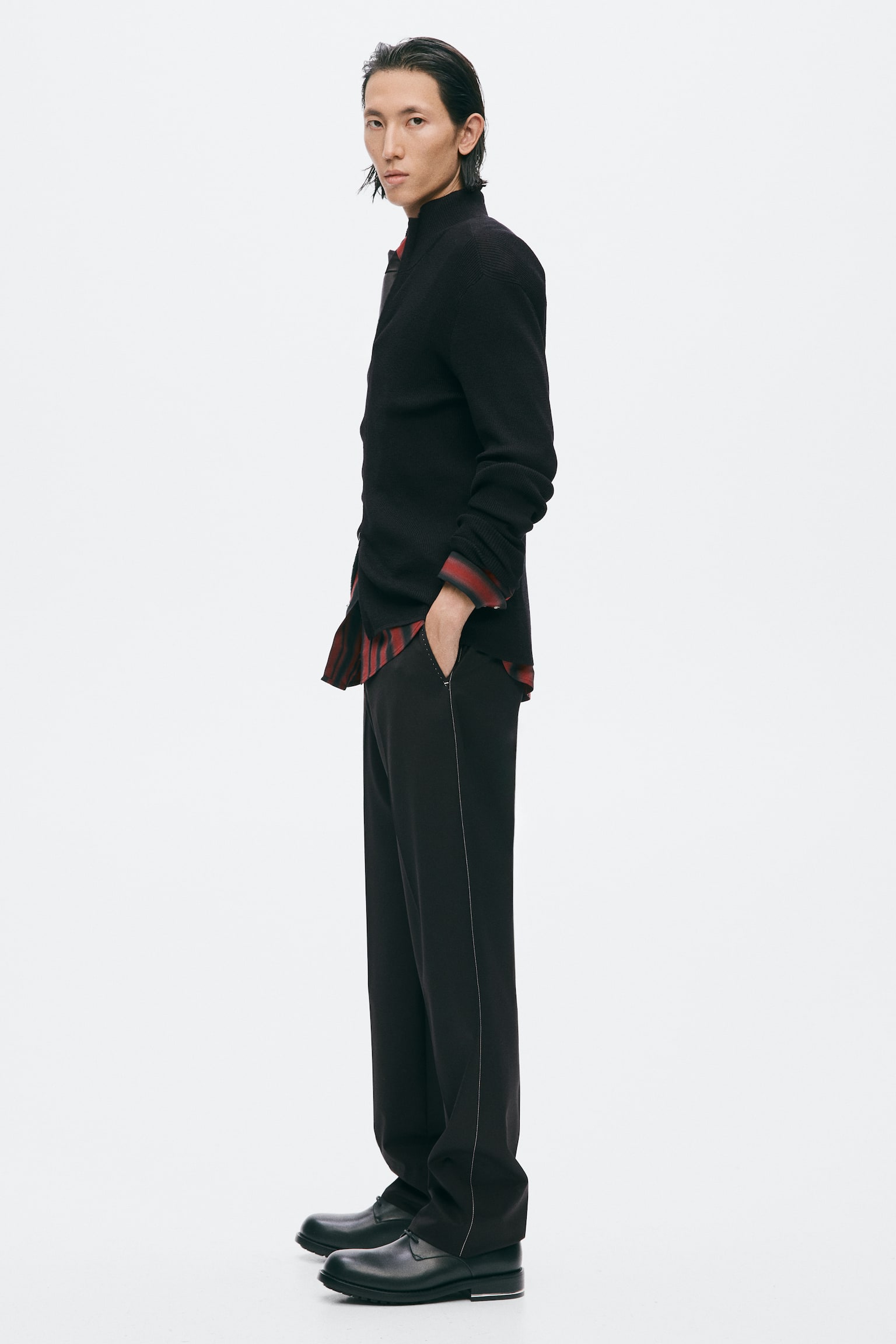 Мужские брюки H&M Regular-Fit Tailored Wool-Blend, цвет: Чёрный — фото 5
