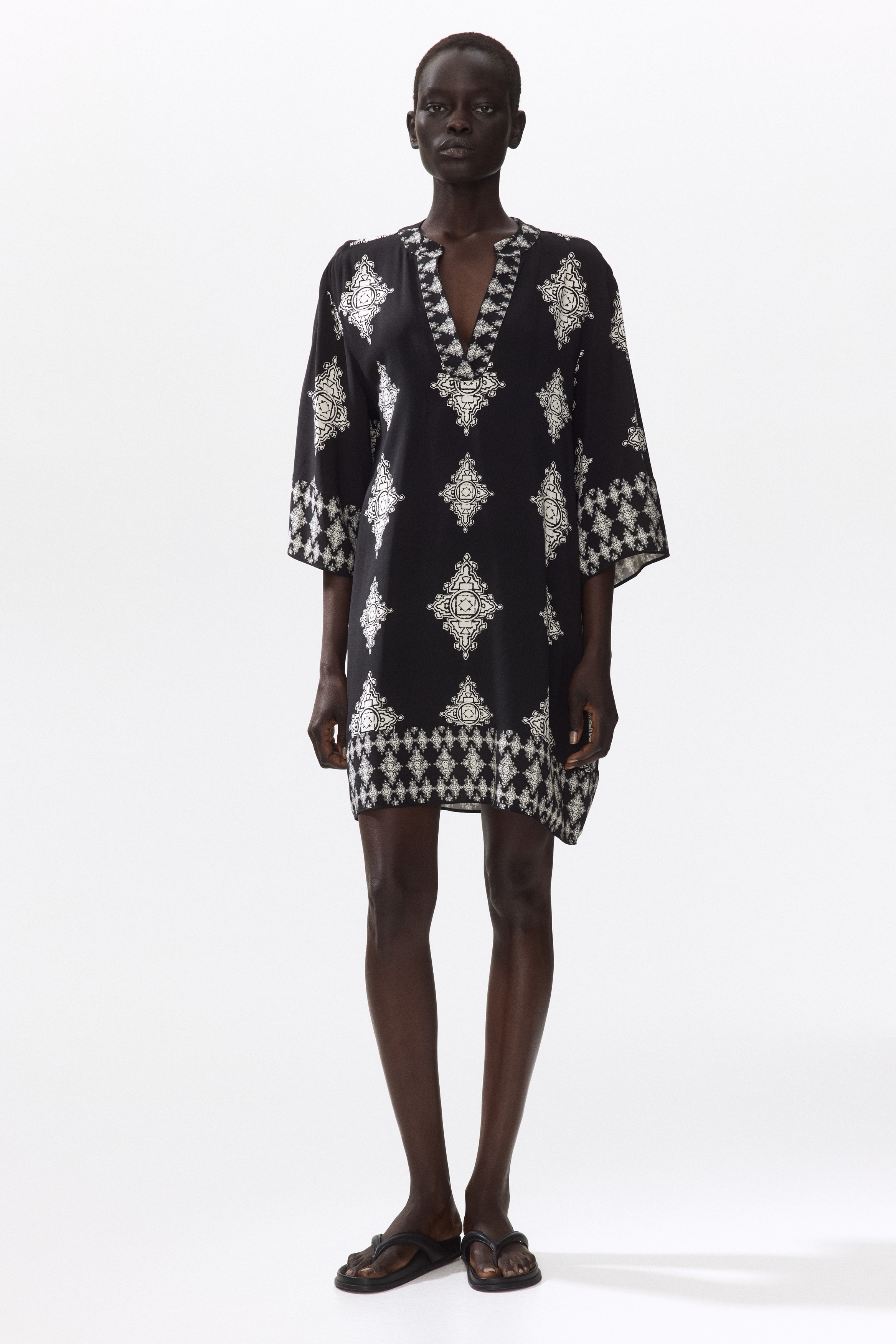 h&m black tunic dress H&M Black Tunic Dress with an Open High Neck and Adjustable Waist Sz 4