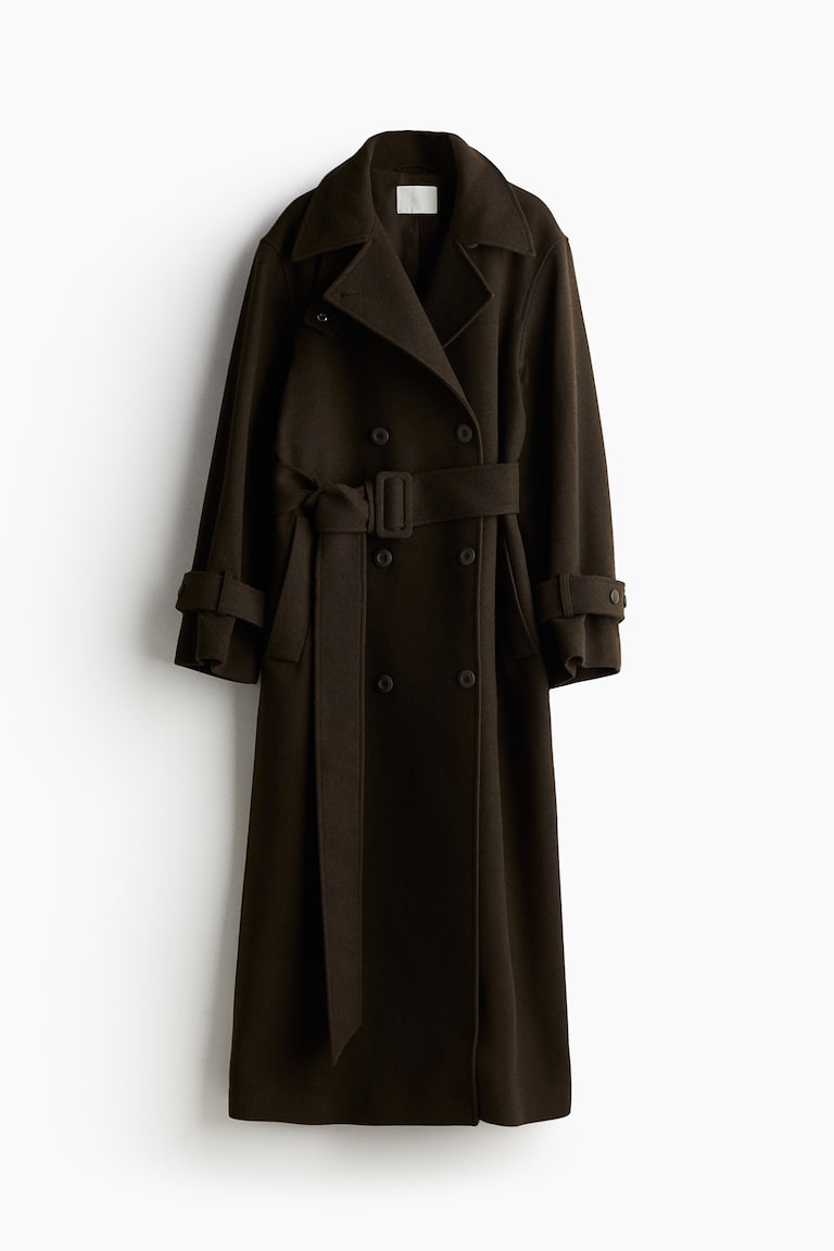 ベルテッドマキシコート - ダークカーキグリーン - レディース | H&M JP