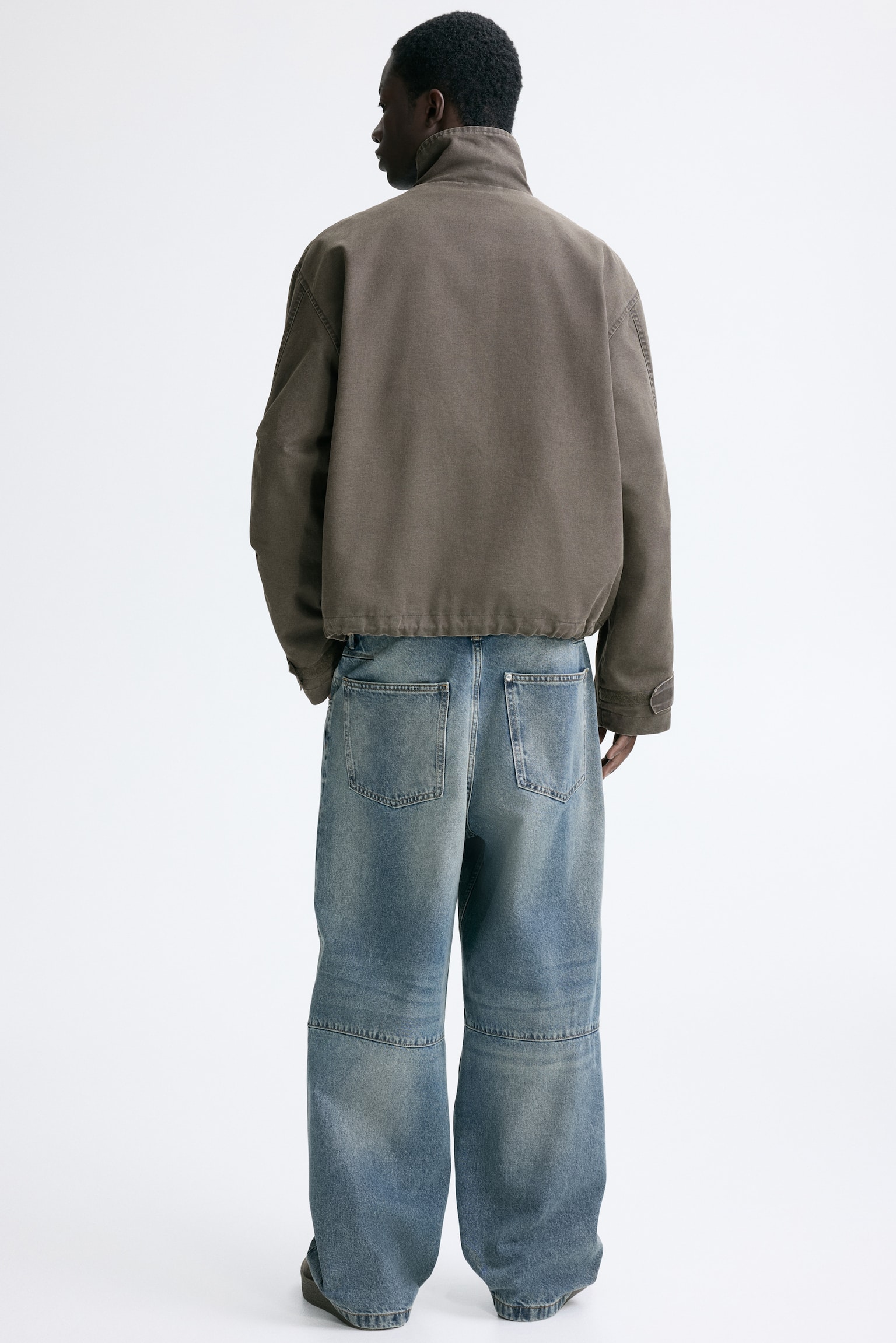 スタンドカラージャケット - ダークカーキグリーン - 4