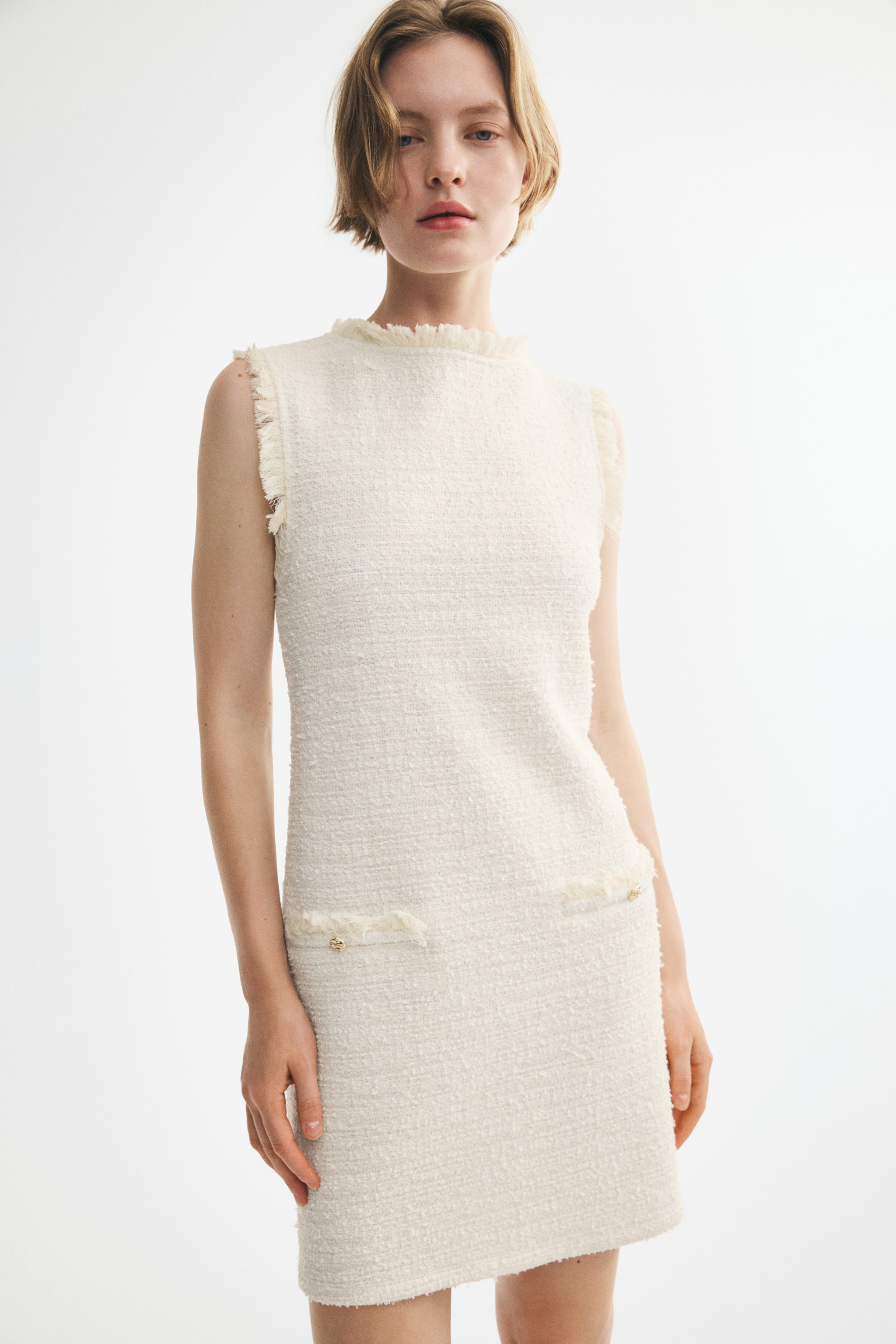 Fringed Bouclé-Knit Dress