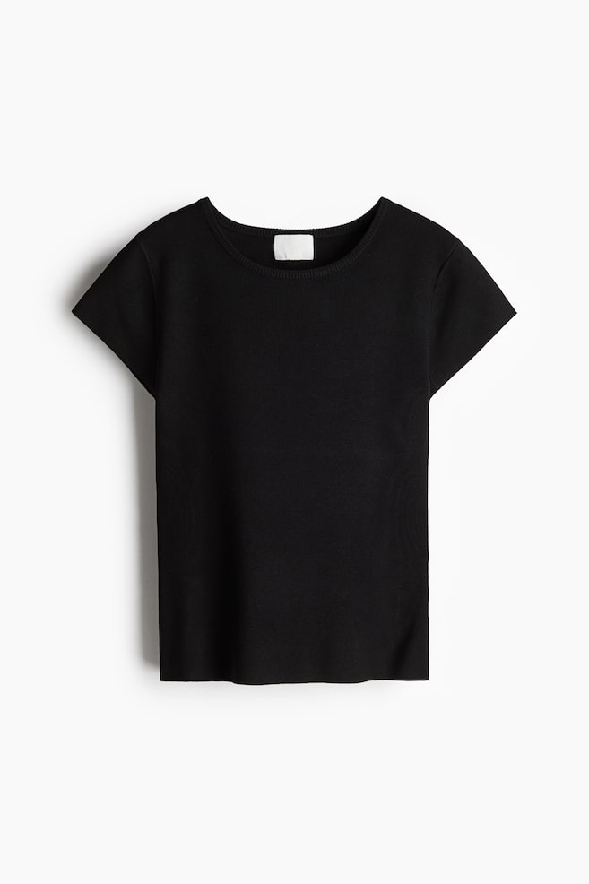 Fijngebreid T-shirt - Zwart/Helderrood - 1