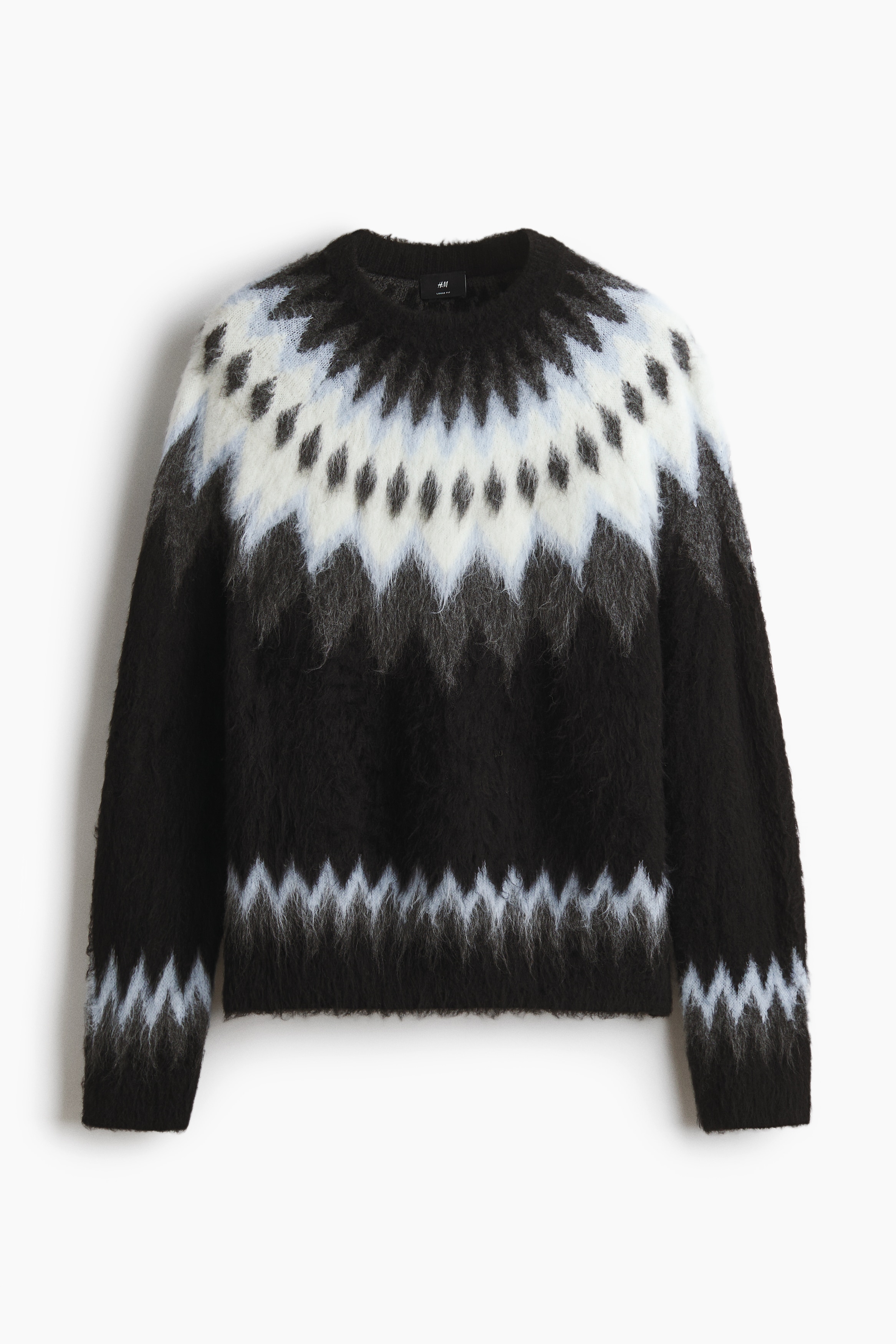 Džemper od žakarnog pletiva Loose Fit - Crna/dezen